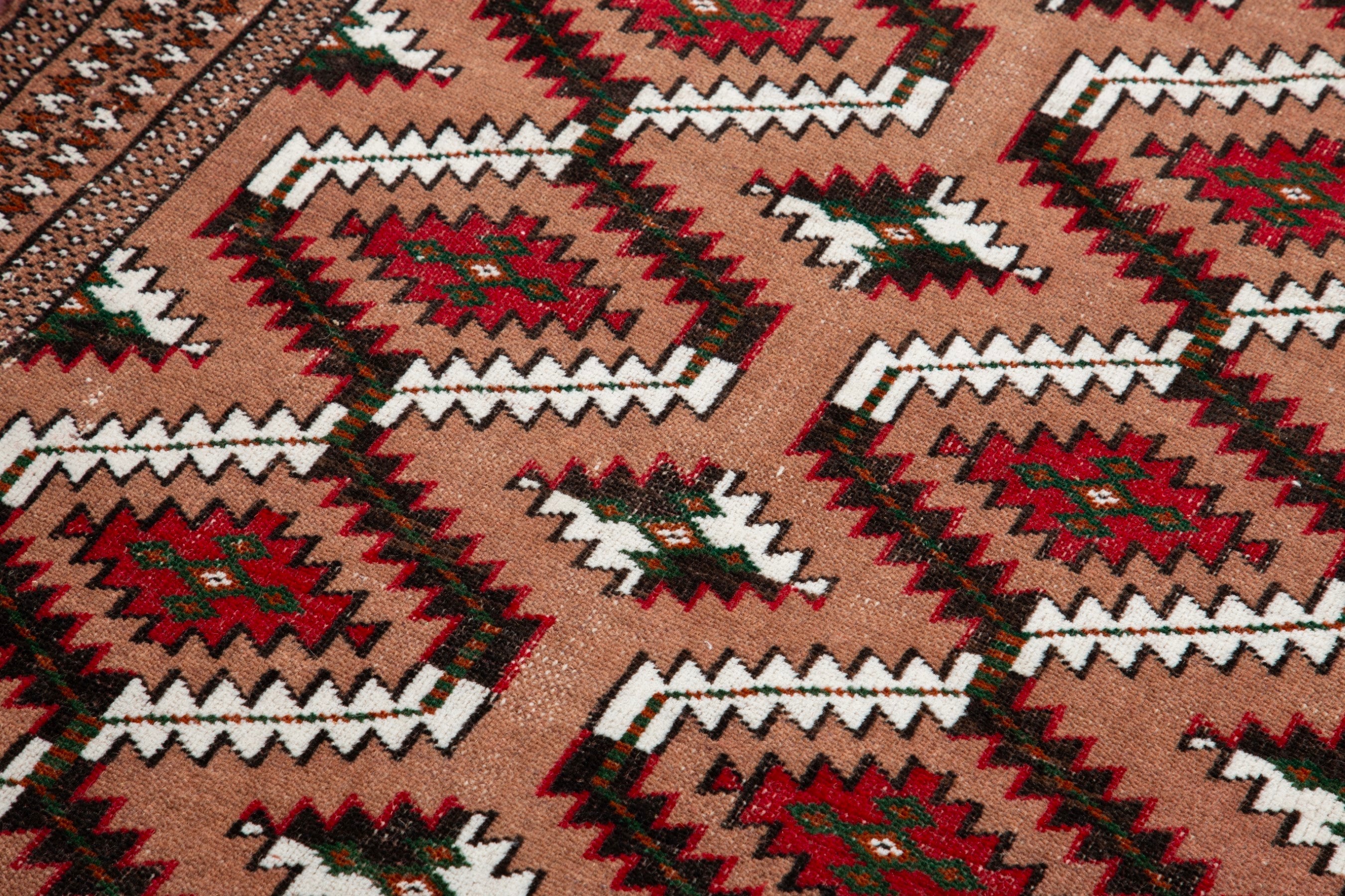Persian Torkaman accent rug in terracotta and rust, view 9 of 16