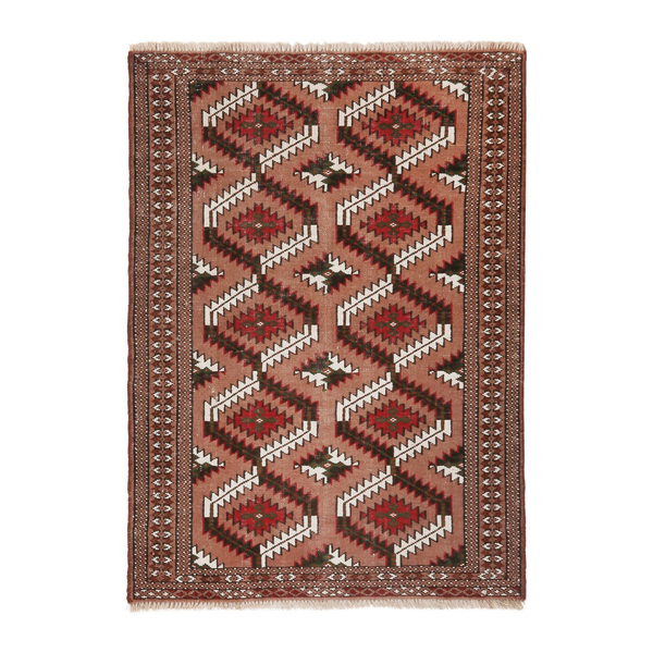Persian Torkaman accent rug in terracotta and rust, 3'3" x 4'5"
