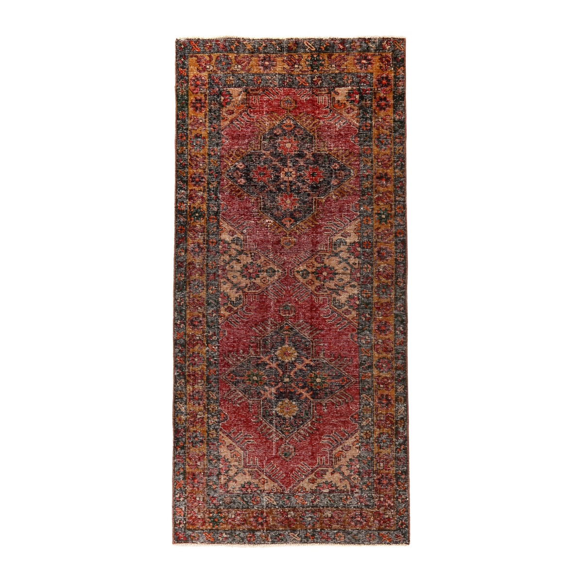 Persian Azerbaijan runner rug in deep red and burnt orange, 3'5" x 7'5"