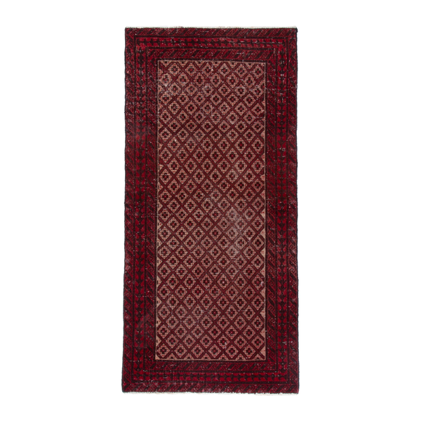 Persian Baluch runner rug in burgundy and beige, 2'6" x 5'8"