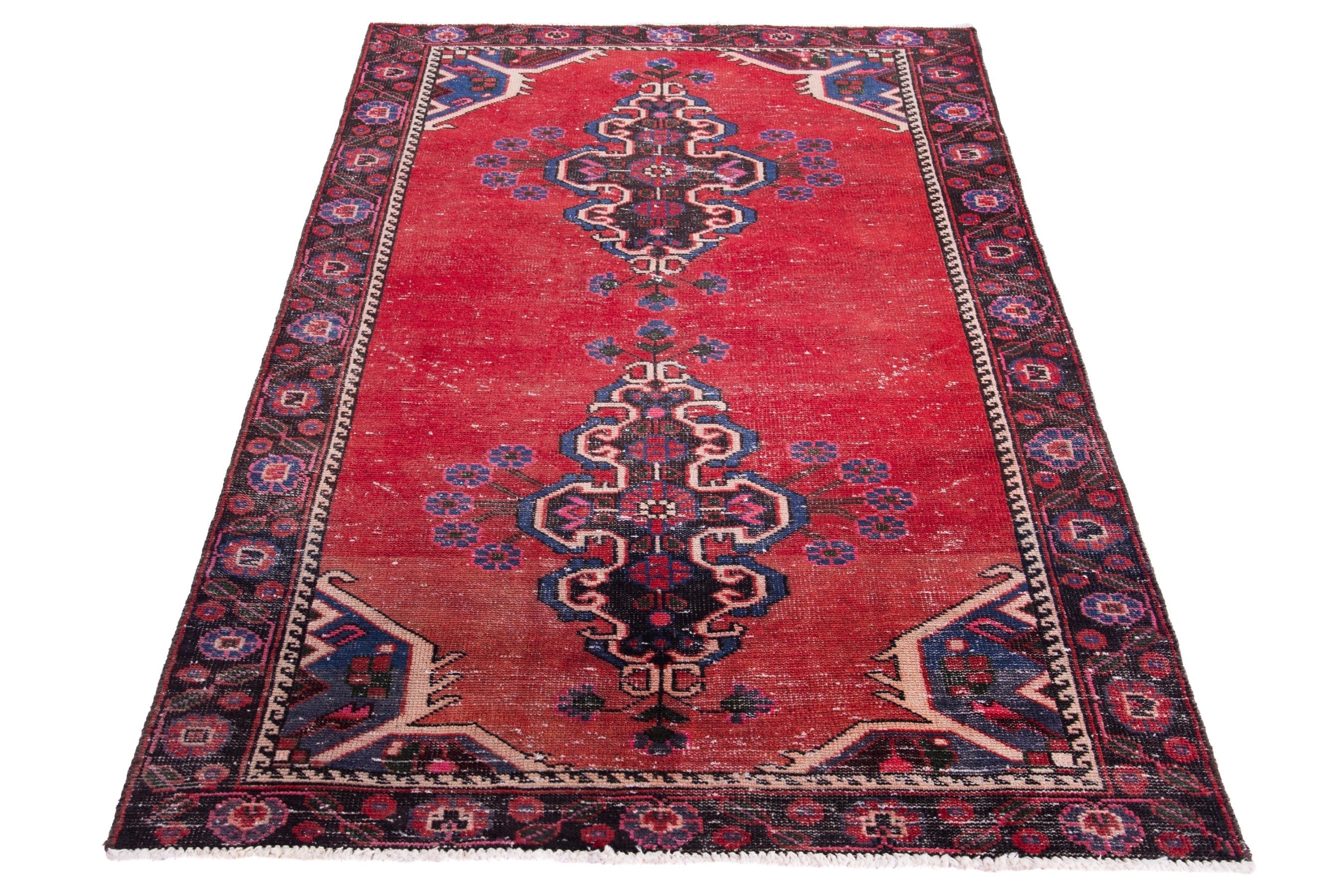 Persian Ferdos area rug in deep red and burgundy, view 2 of 15