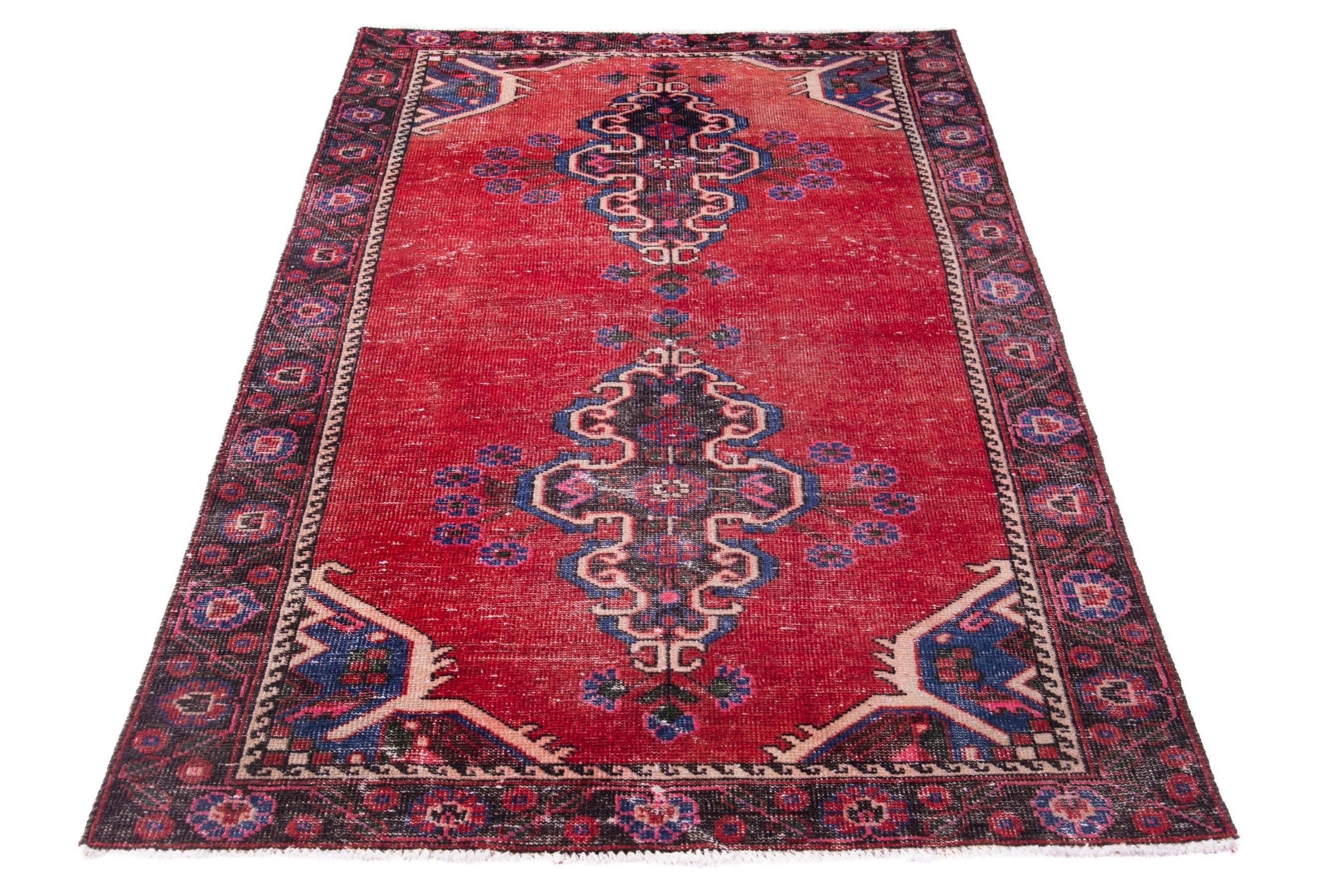 Persian Ferdos area rug in deep red and burgundy, view 3 of 15