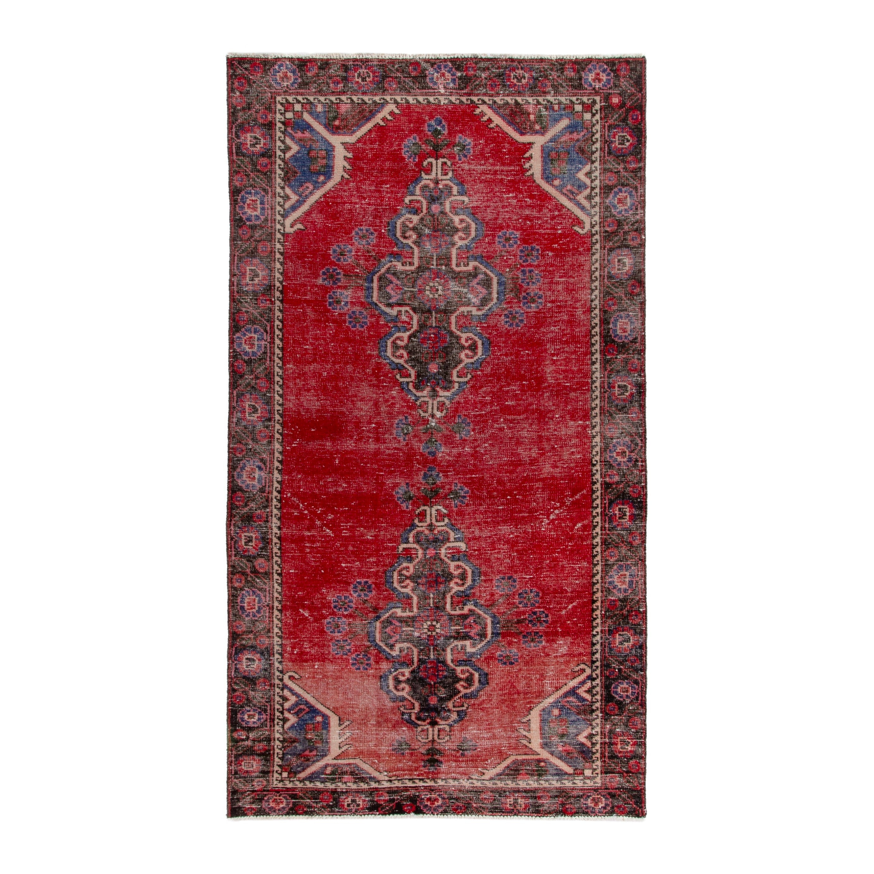Persian Ferdos area rug in deep red and burgundy, 3'11" x 7'5"