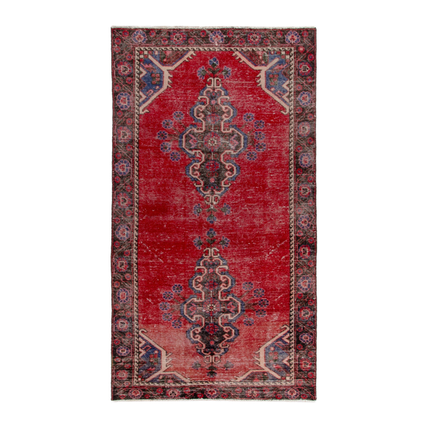 Persian Ferdos area rug in deep red and burgundy, 3'11" x 7'5"