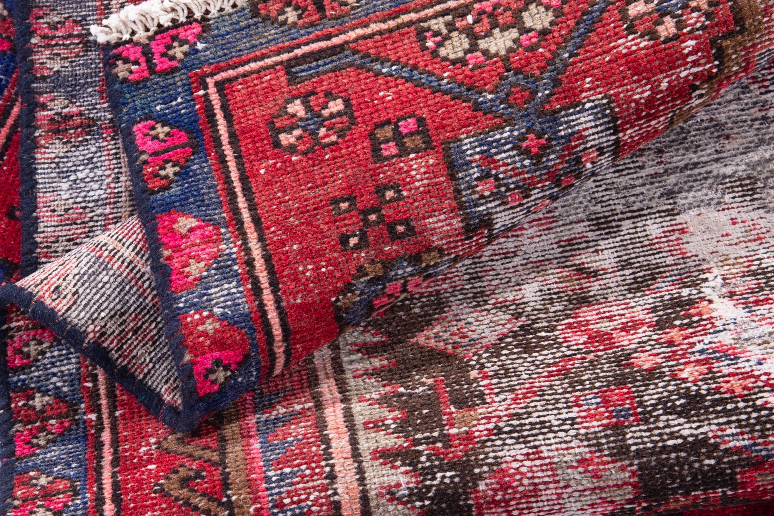 Persian Zanjan accent rug in deep red and faded red, view 13 of 15