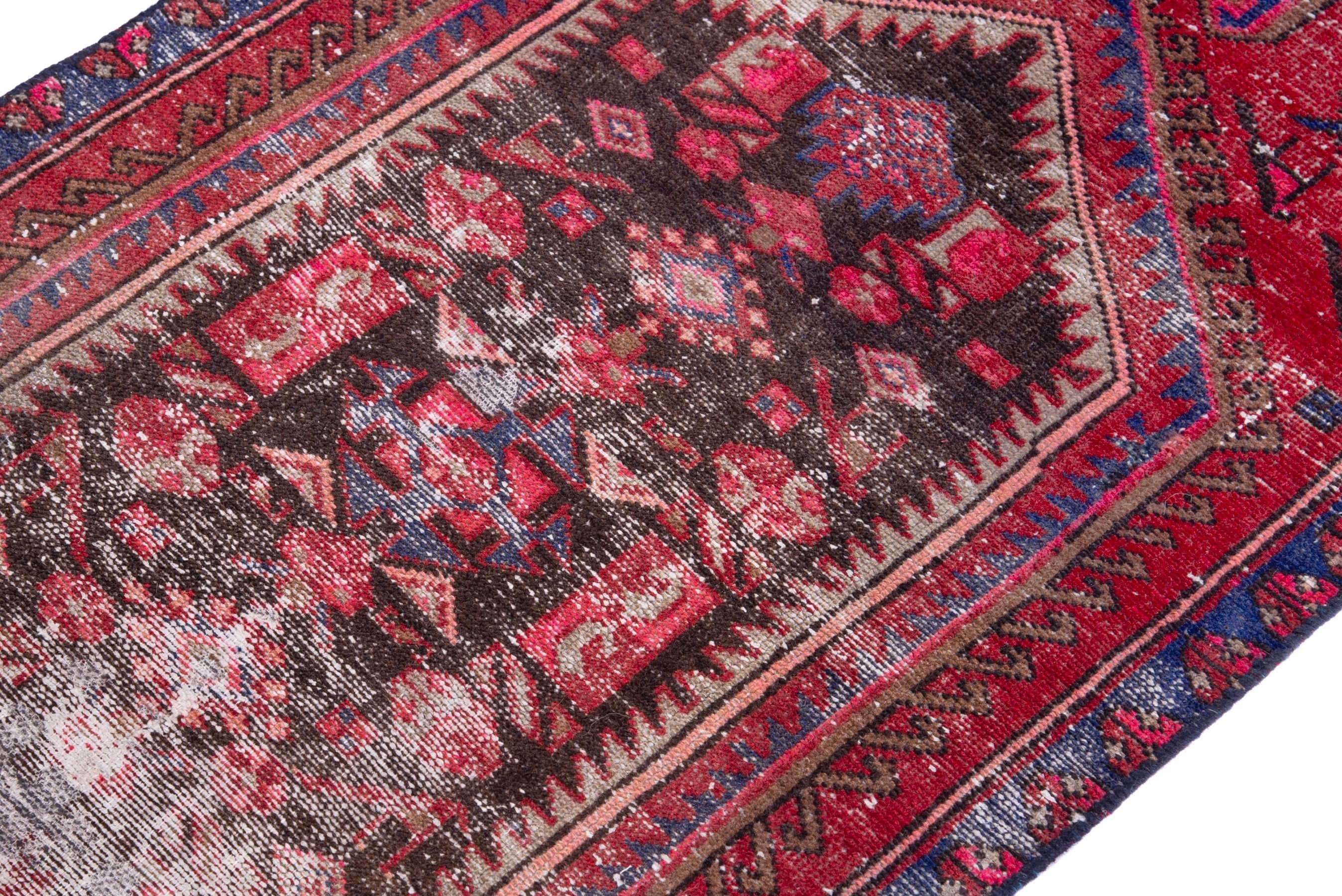 Persian Zanjan accent rug in deep red and faded red, view 6 of 15