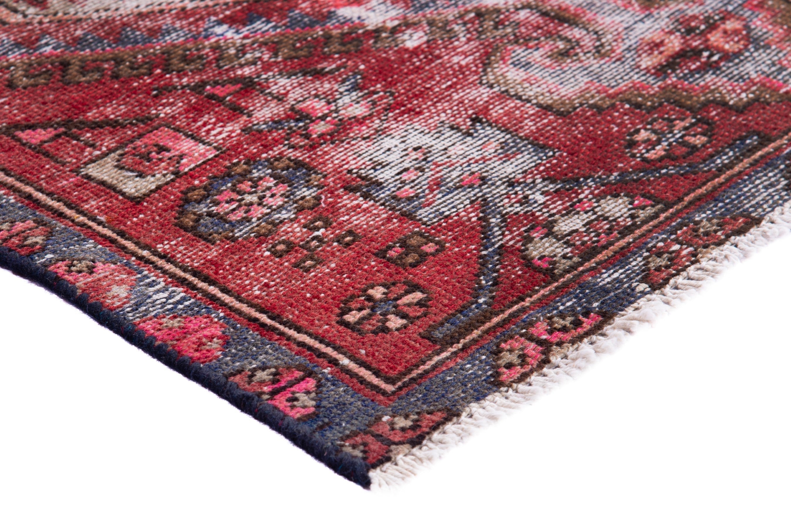 Persian Zanjan accent rug in deep red and faded red, view 4 of 15