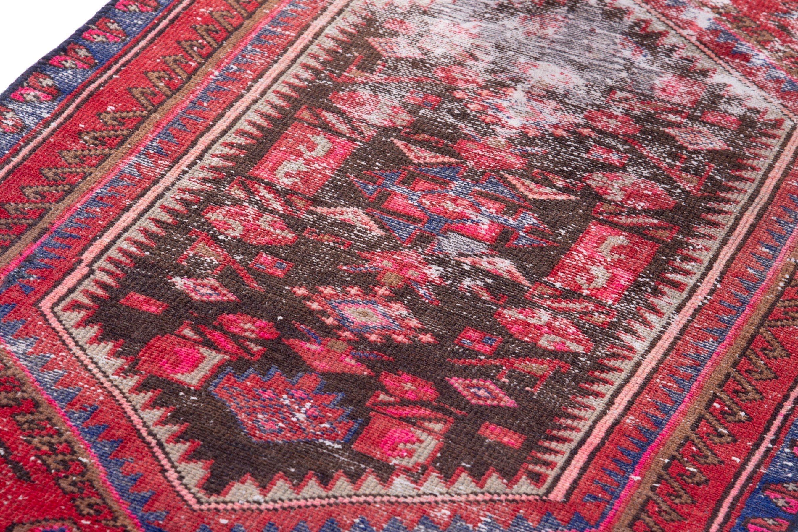 Persian Zanjan accent rug in deep red and faded red, view 9 of 15