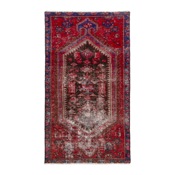 Persian Zanjan accent rug in deep red and faded red, 2'5" x 4'6"