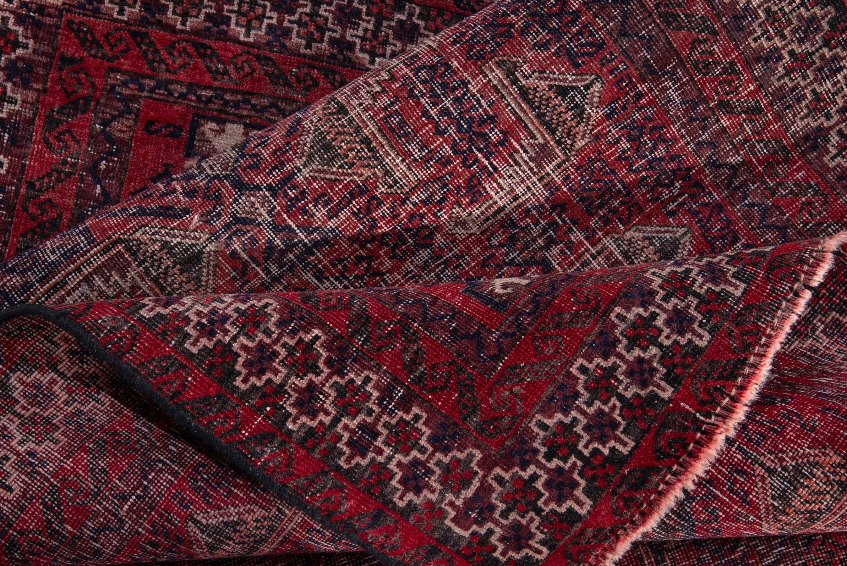 Persian Baluch accent rug in deep red and faded red, view 12 of 15