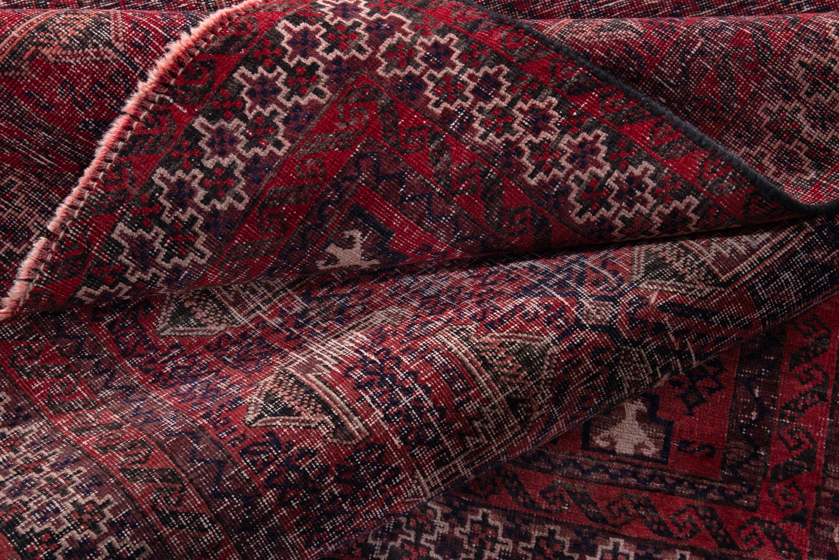 Persian Baluch accent rug in deep red and faded red, view 13 of 15