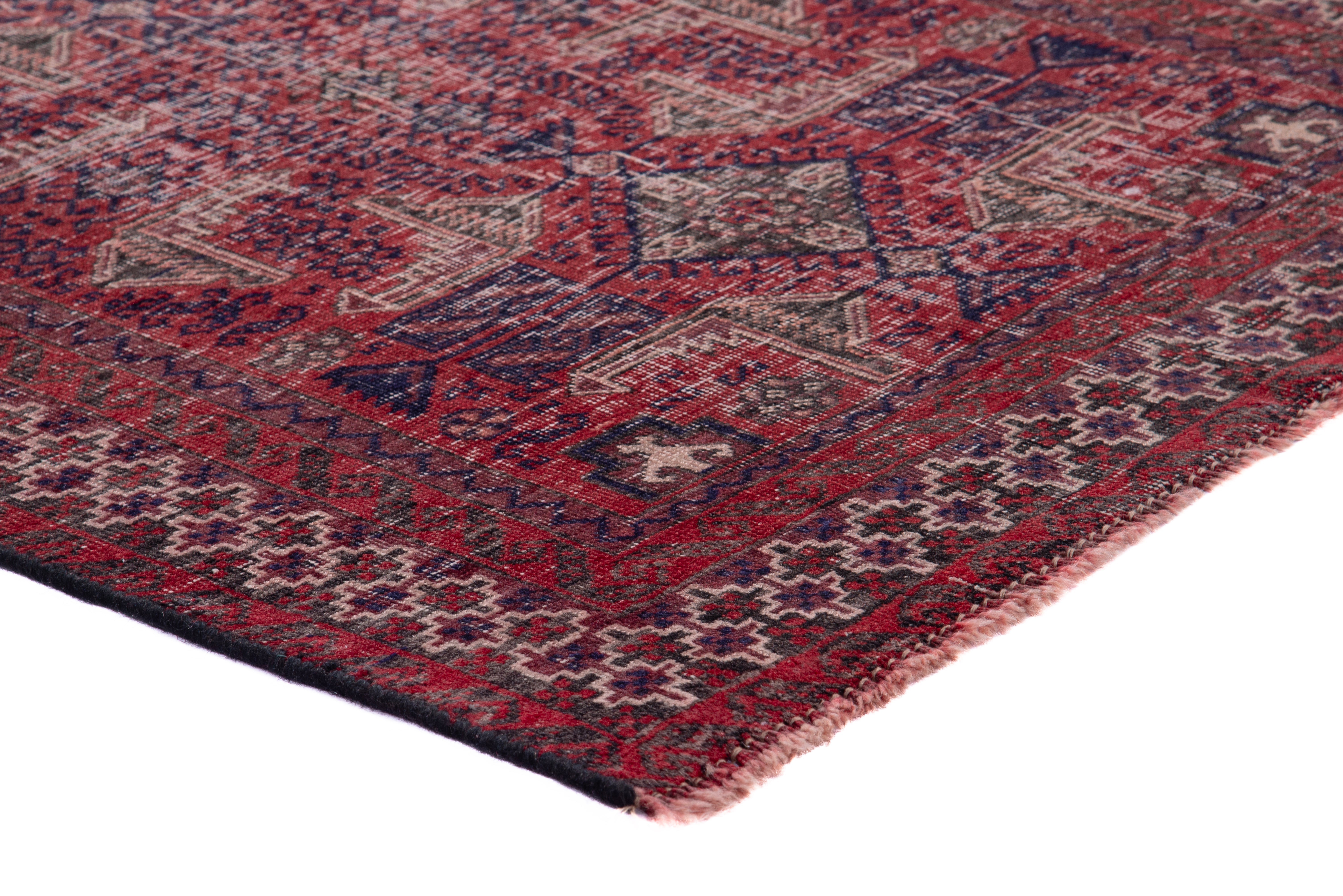 Persian Baluch accent rug in deep red and faded red, view 4 of 15