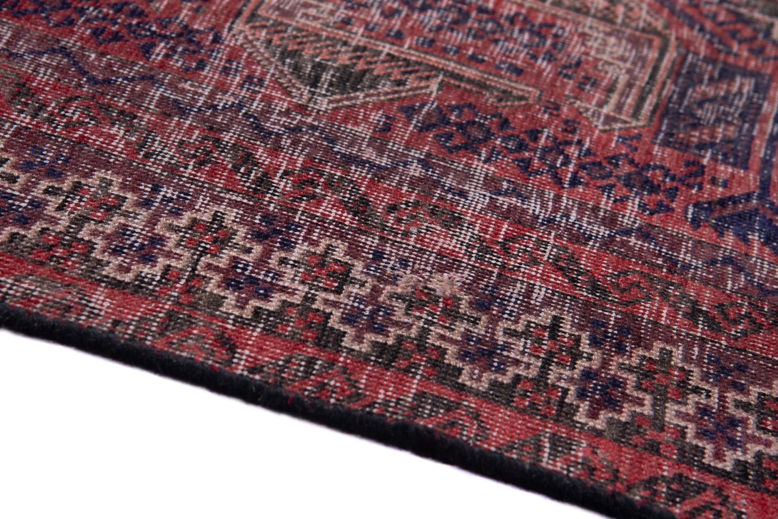 Persian Baluch accent rug in deep red and faded red, view 8 of 15