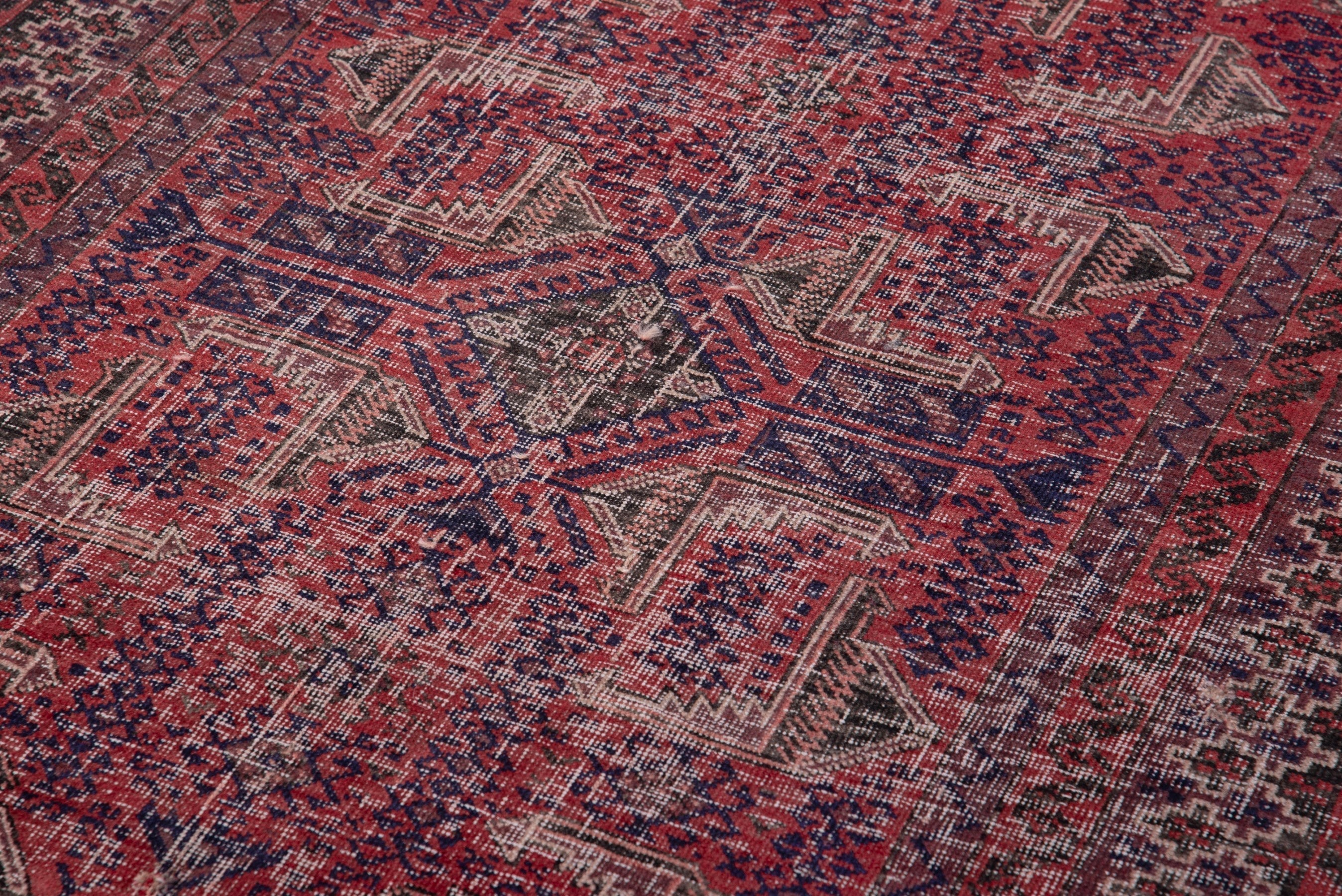 Persian Baluch accent rug in deep red and faded red, view 9 of 15