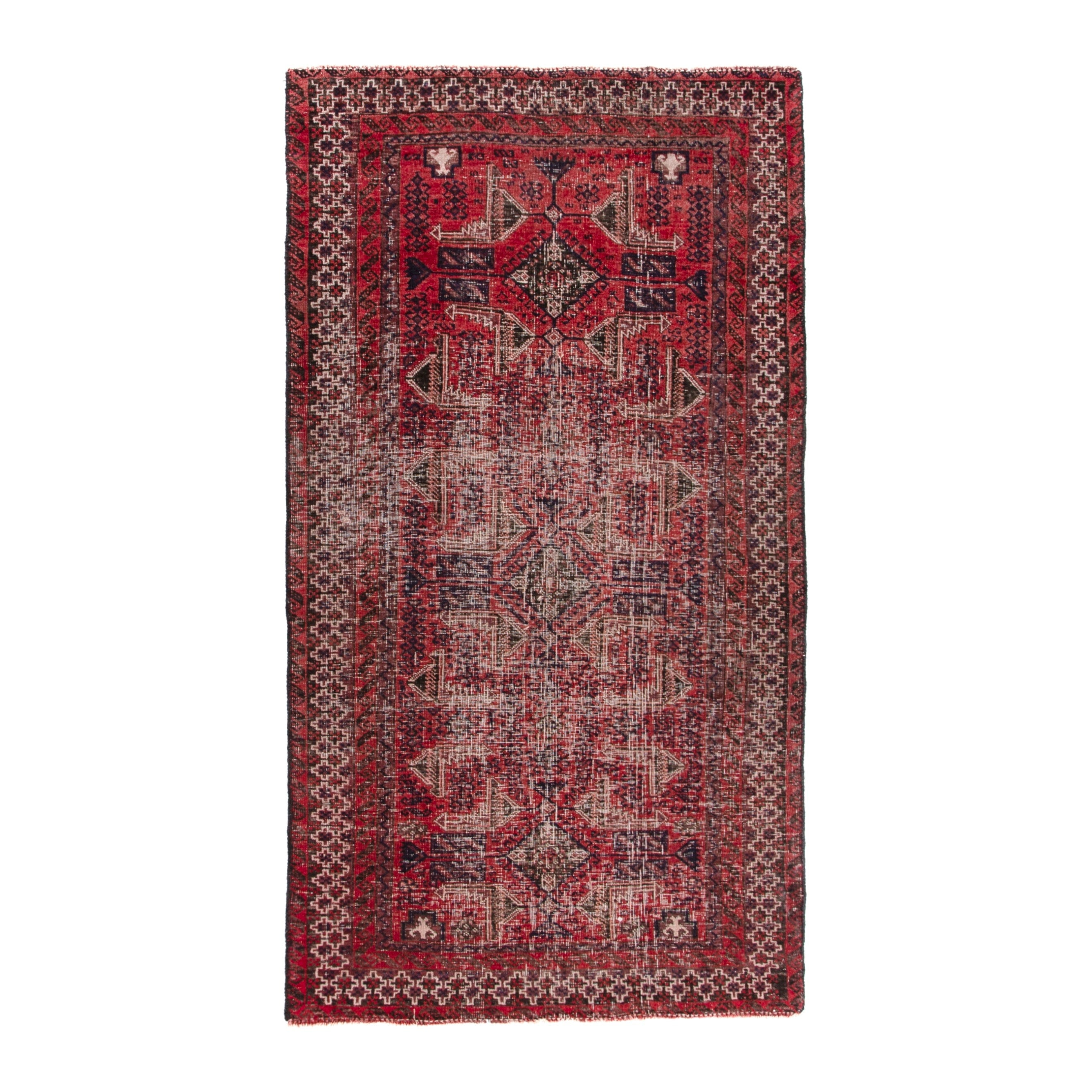Persian Baluch accent rug in deep red and faded red, 2'11" x 5'7"