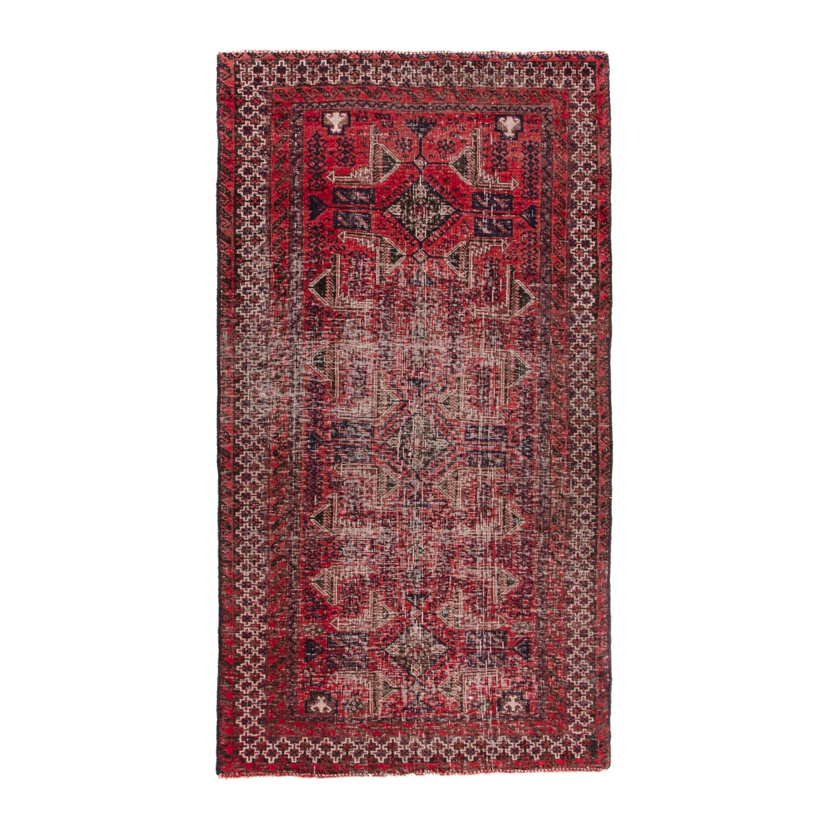 Persian Baluch accent rug in deep red and faded red, 2'11" x 5'7"