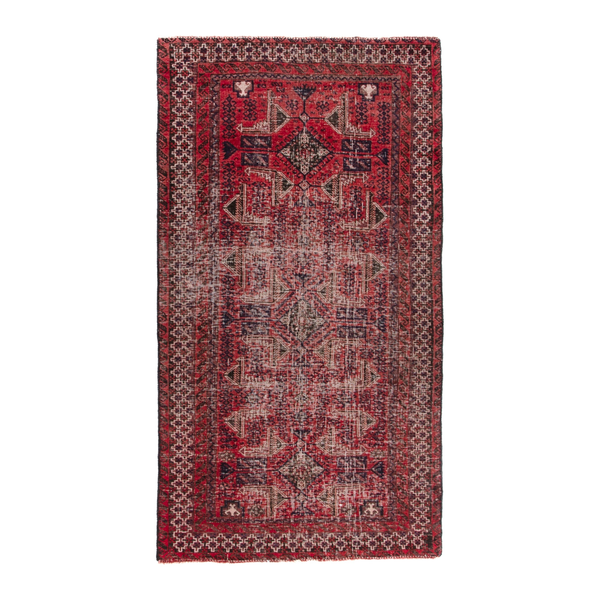 Persian Baluch accent rug in deep red and faded red, 2'11" x 5'7"