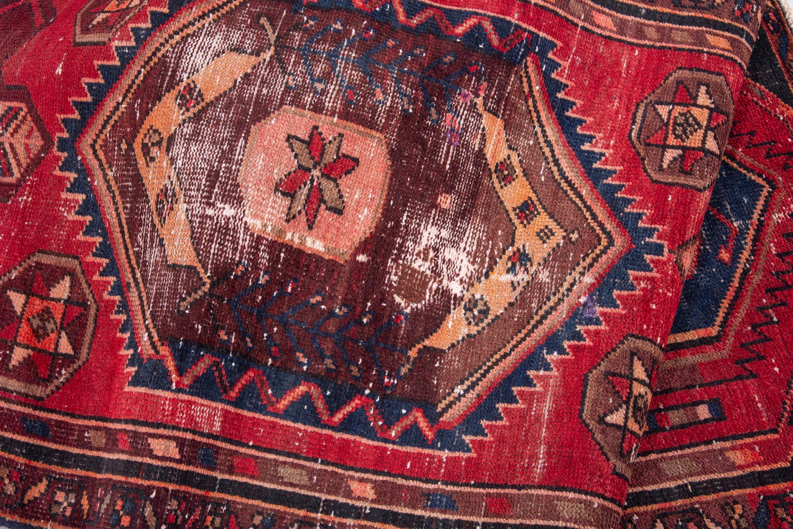 Persian Zanjan runner rug in deep red and dark blue, view 15 of 18