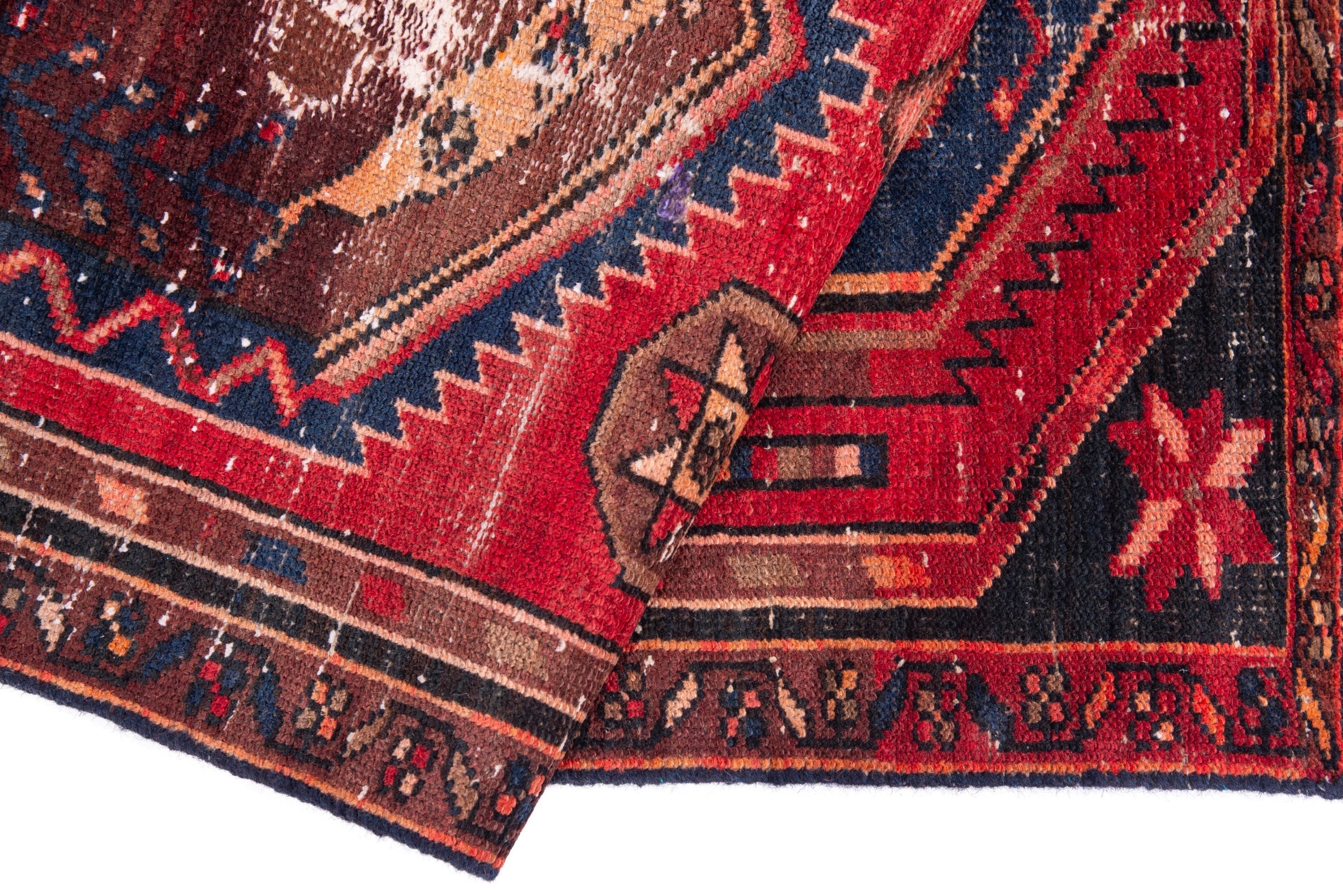 Persian Zanjan runner rug in deep red and dark blue, view 16 of 18