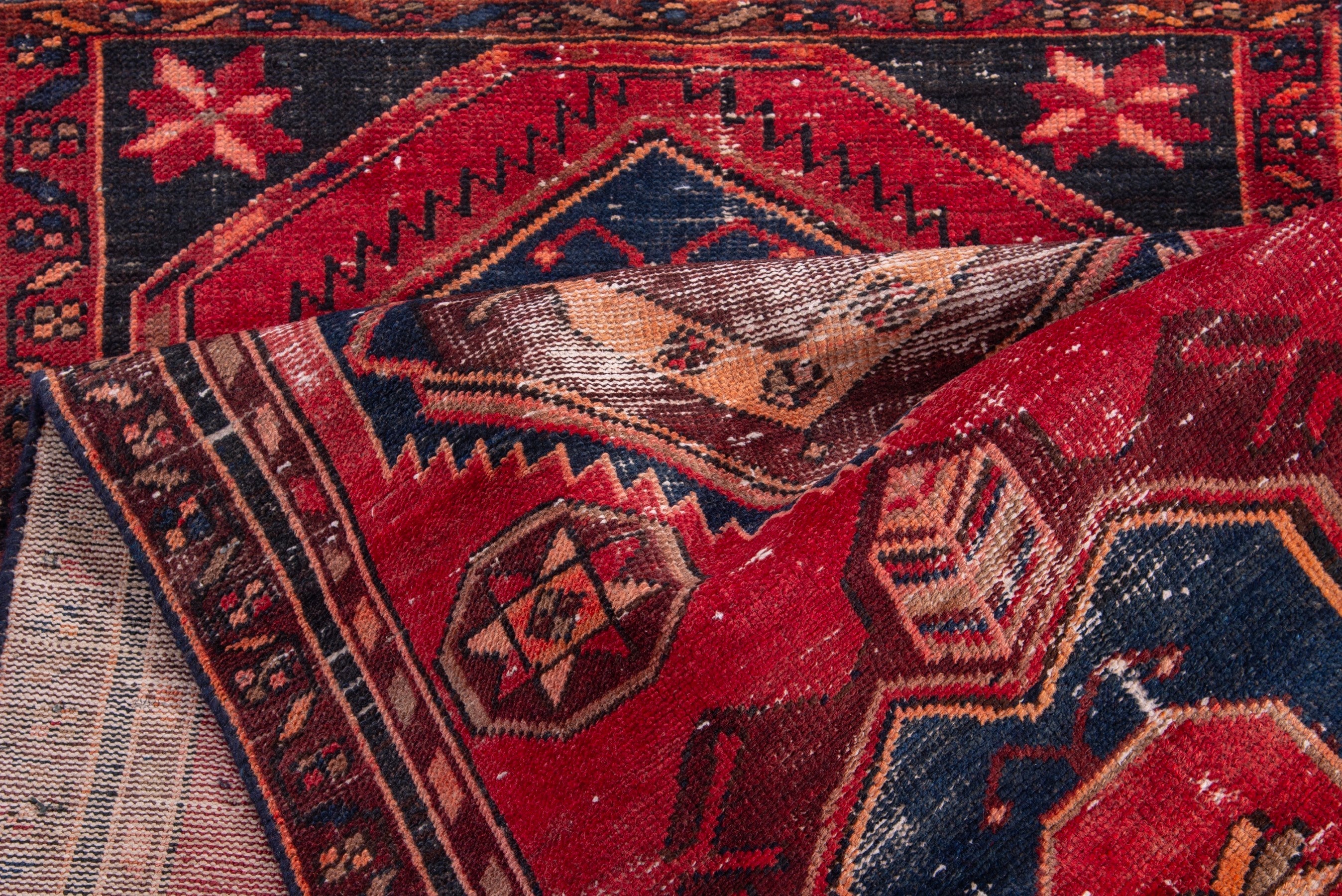 Persian Zanjan runner rug in deep red and dark blue, view 17 of 18