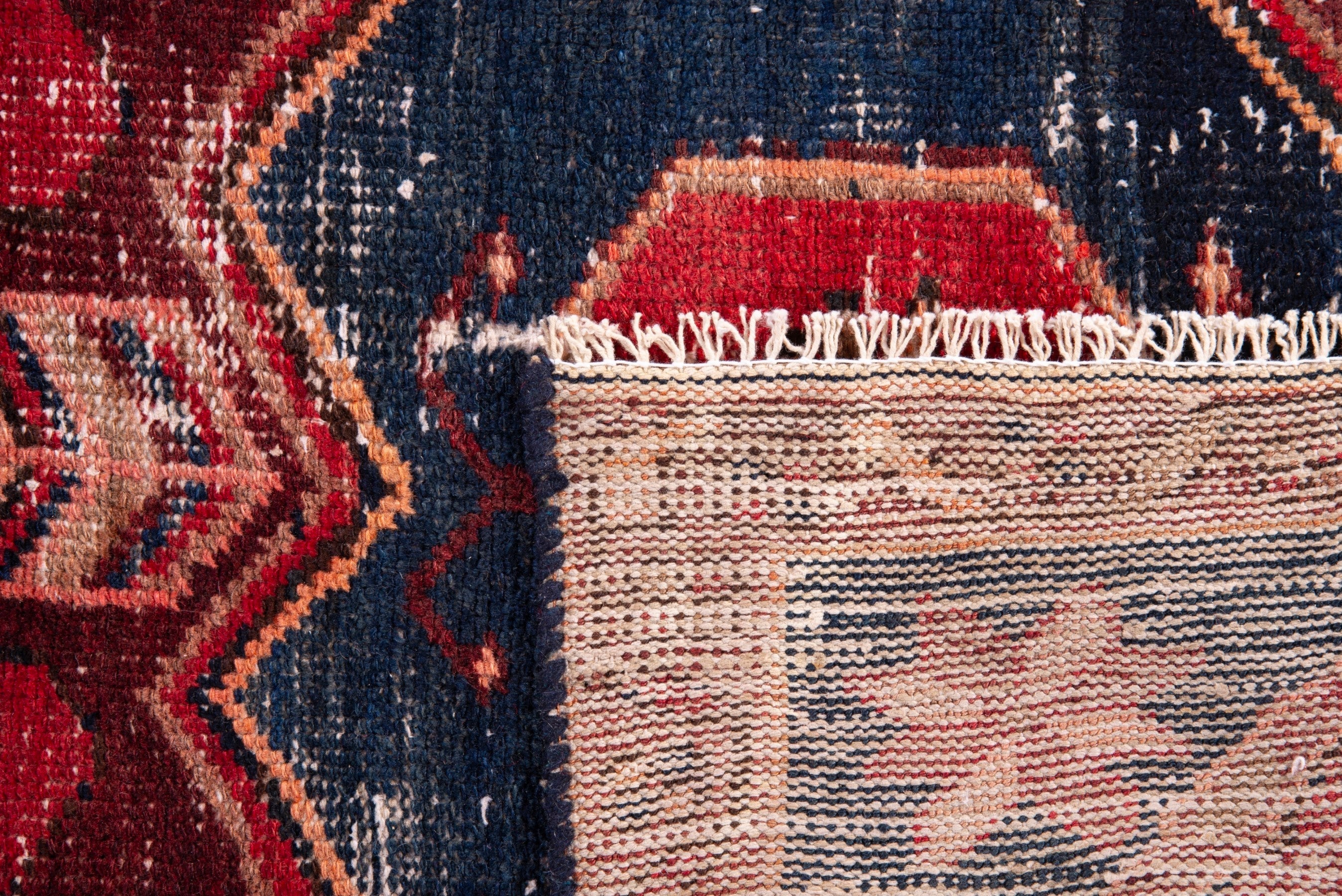 Persian Zanjan runner rug in deep red and dark blue, view 18 of 18