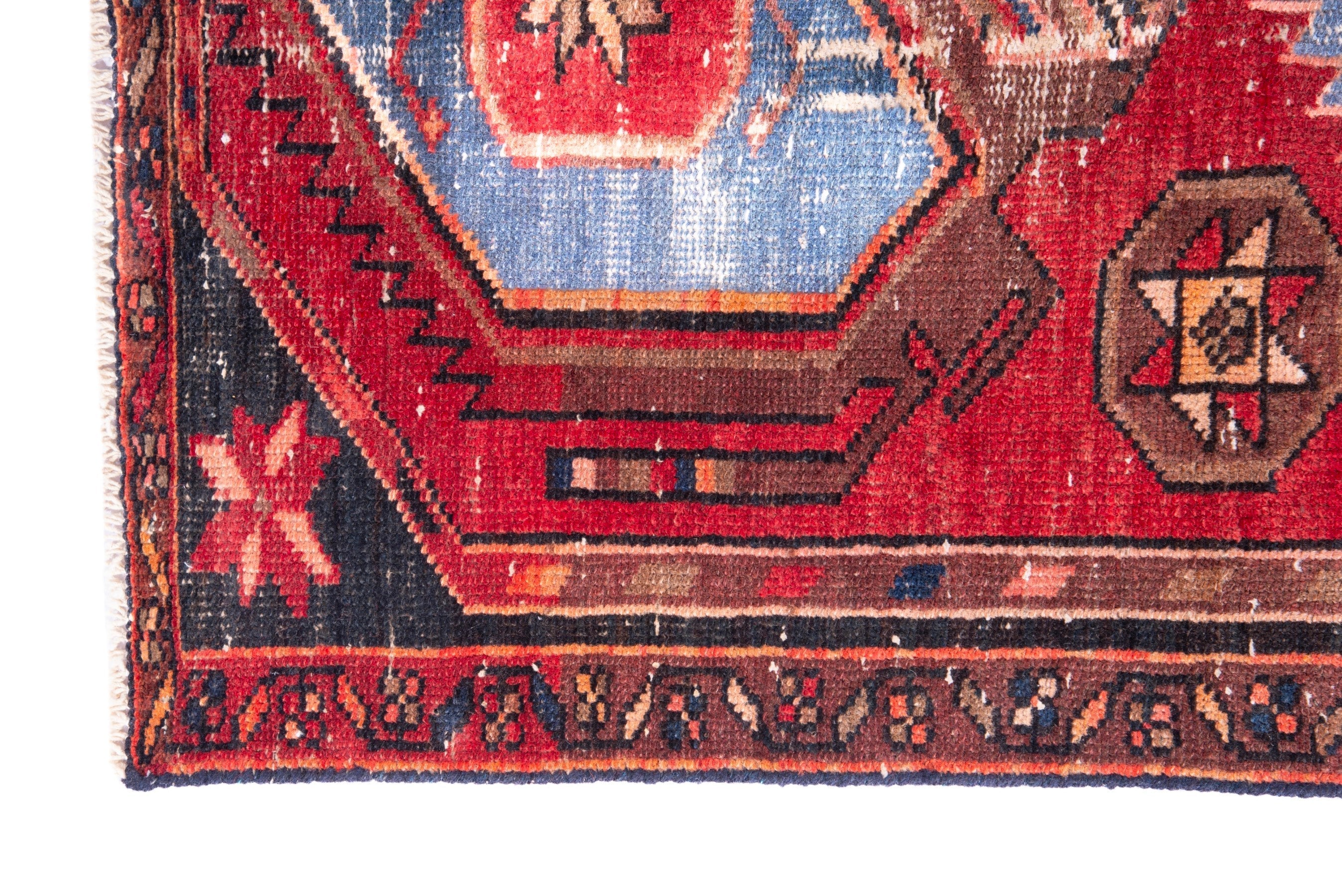 Persian Zanjan runner rug in deep red and dark blue, view 5 of 18