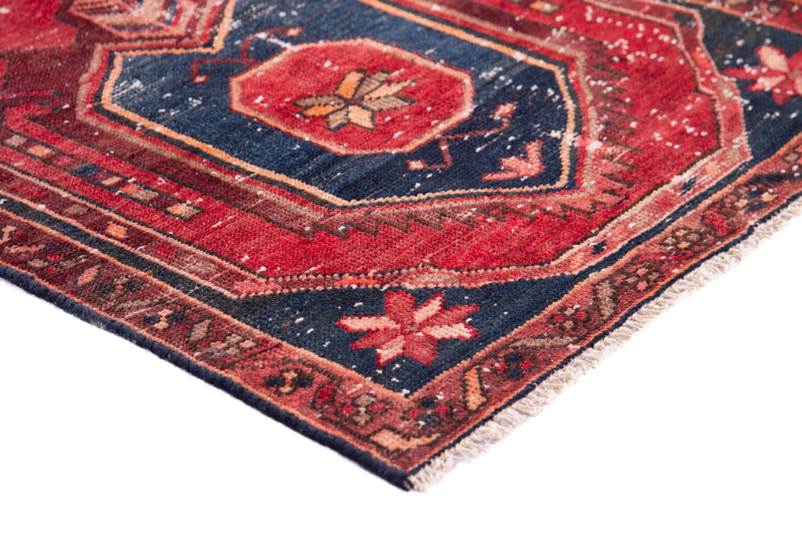 Persian Zanjan runner rug in deep red and dark blue, view 4 of 18