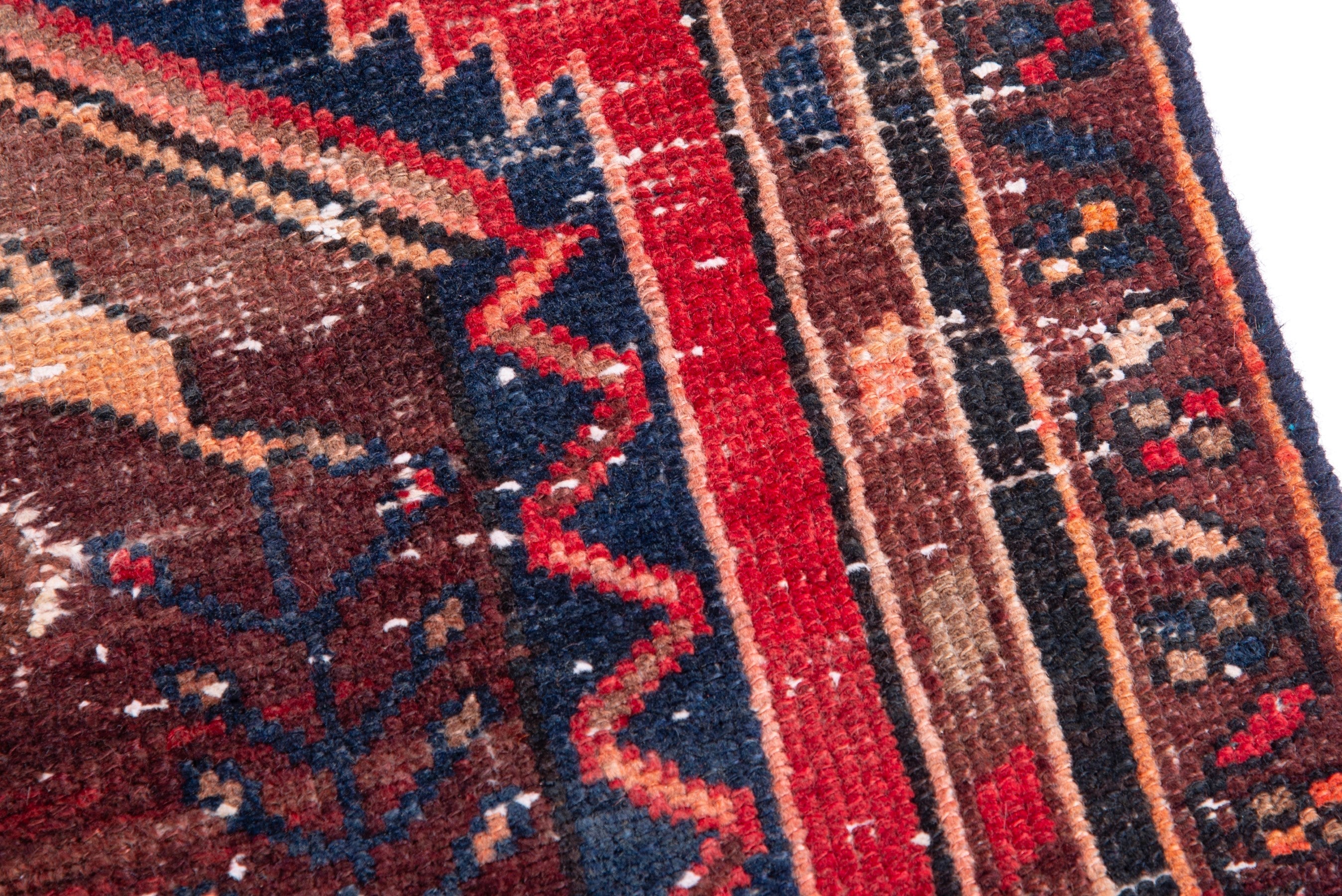 Persian Zanjan runner rug in deep red and dark blue, view 7 of 18