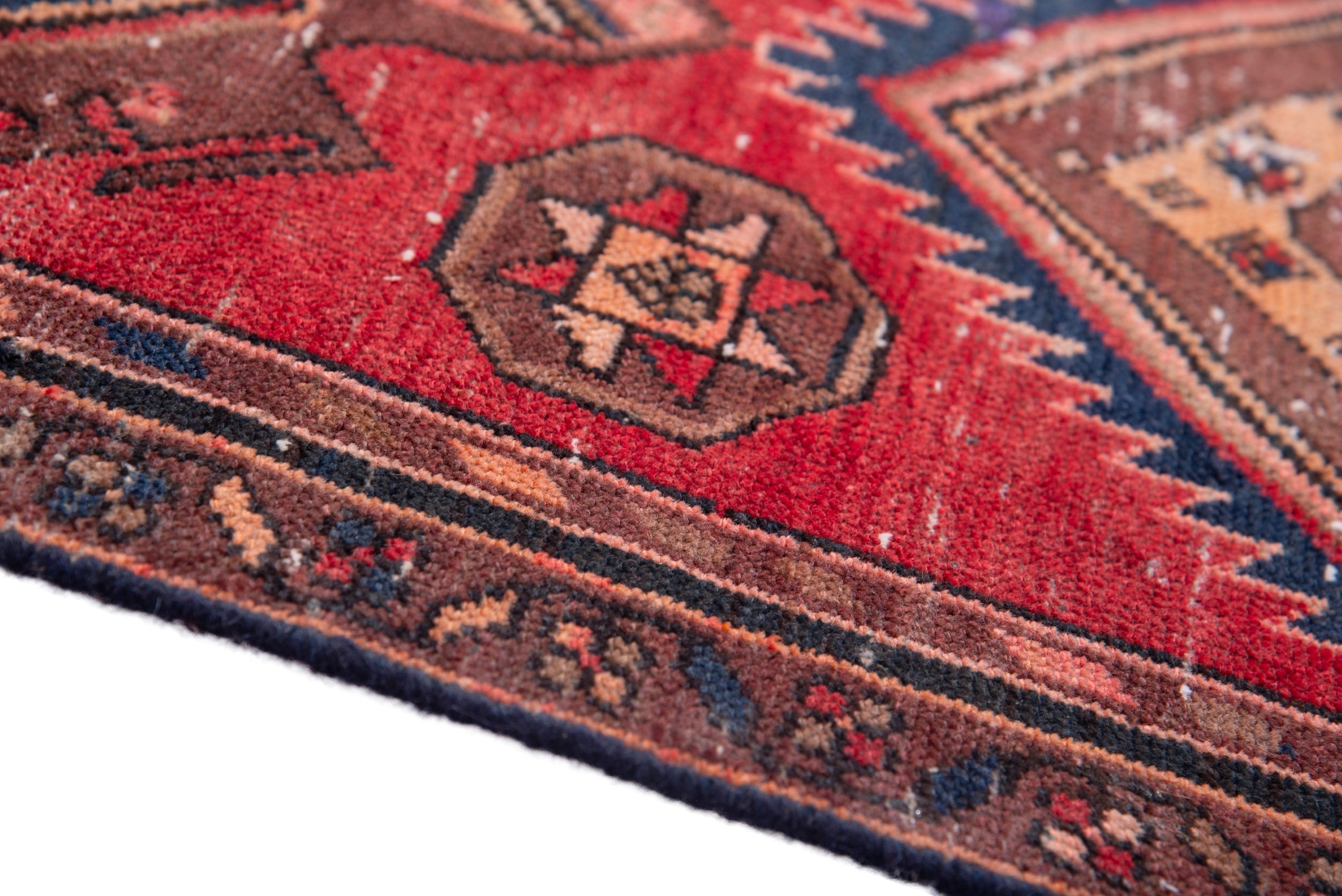 Persian Zanjan runner rug in deep red and dark blue, view 8 of 18