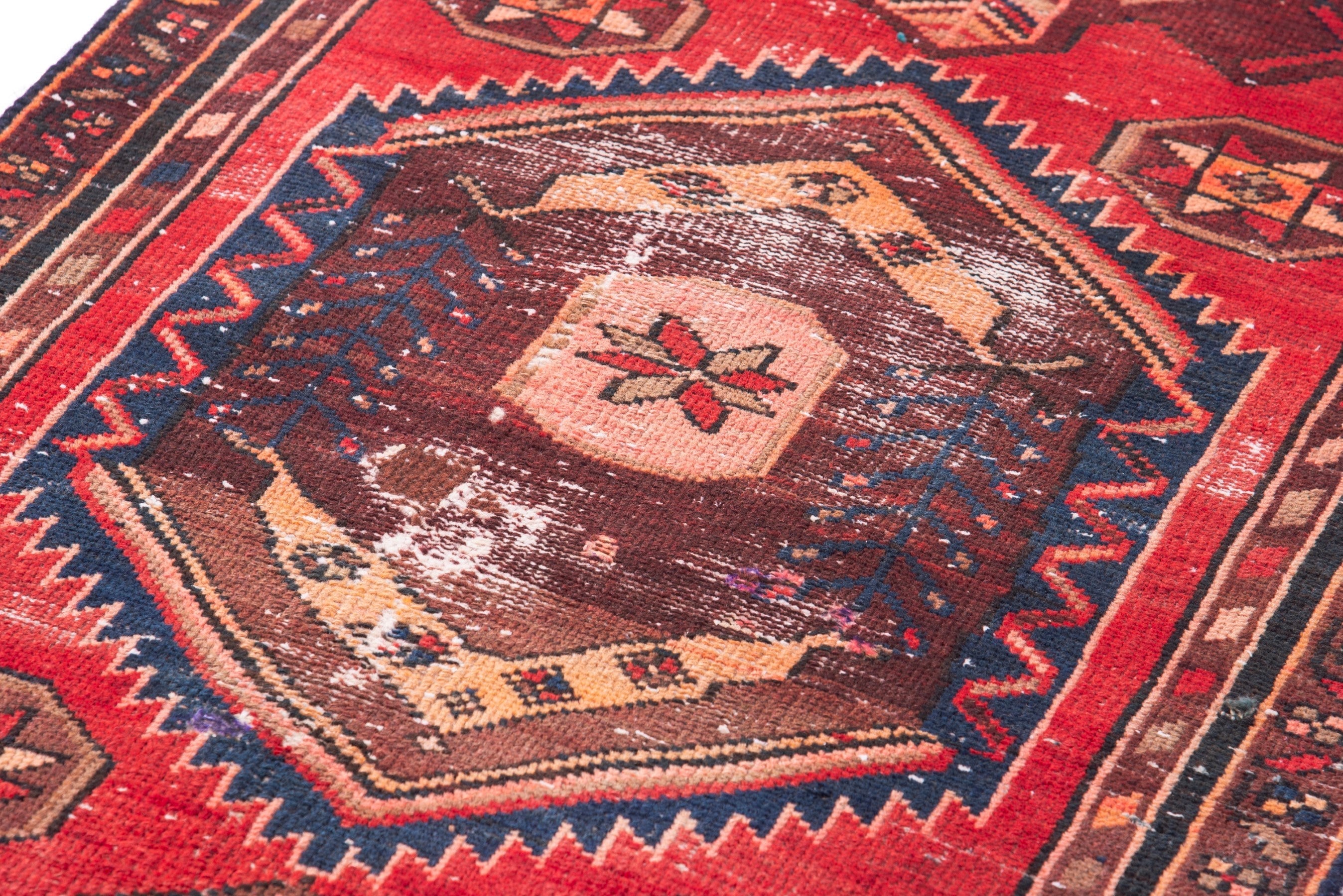 Persian Zanjan runner rug in deep red and dark blue, view 9 of 18
