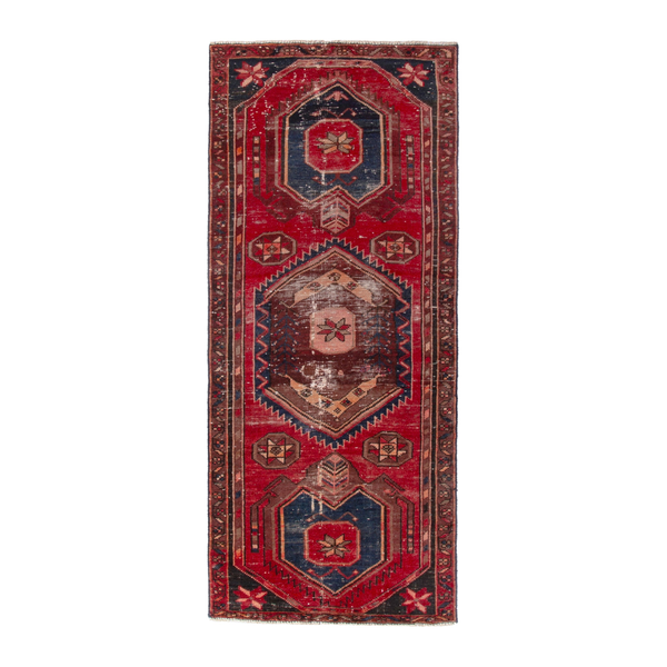 Persian Zanjan runner rug in deep red and dark blue, 2'7" x 6'4"