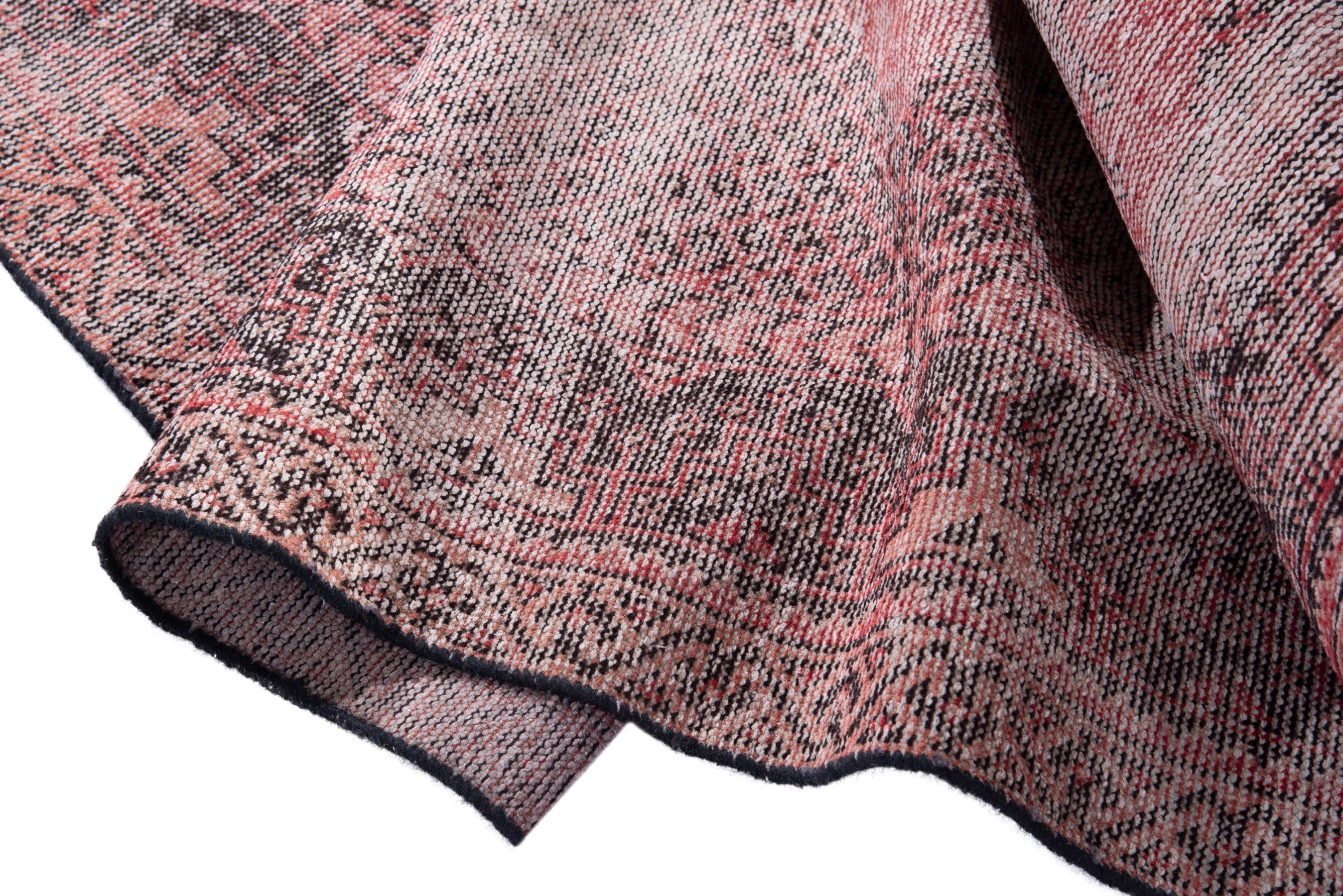 Persian Ferdos area rug in muted pink and dusty rose, view 16 of 17