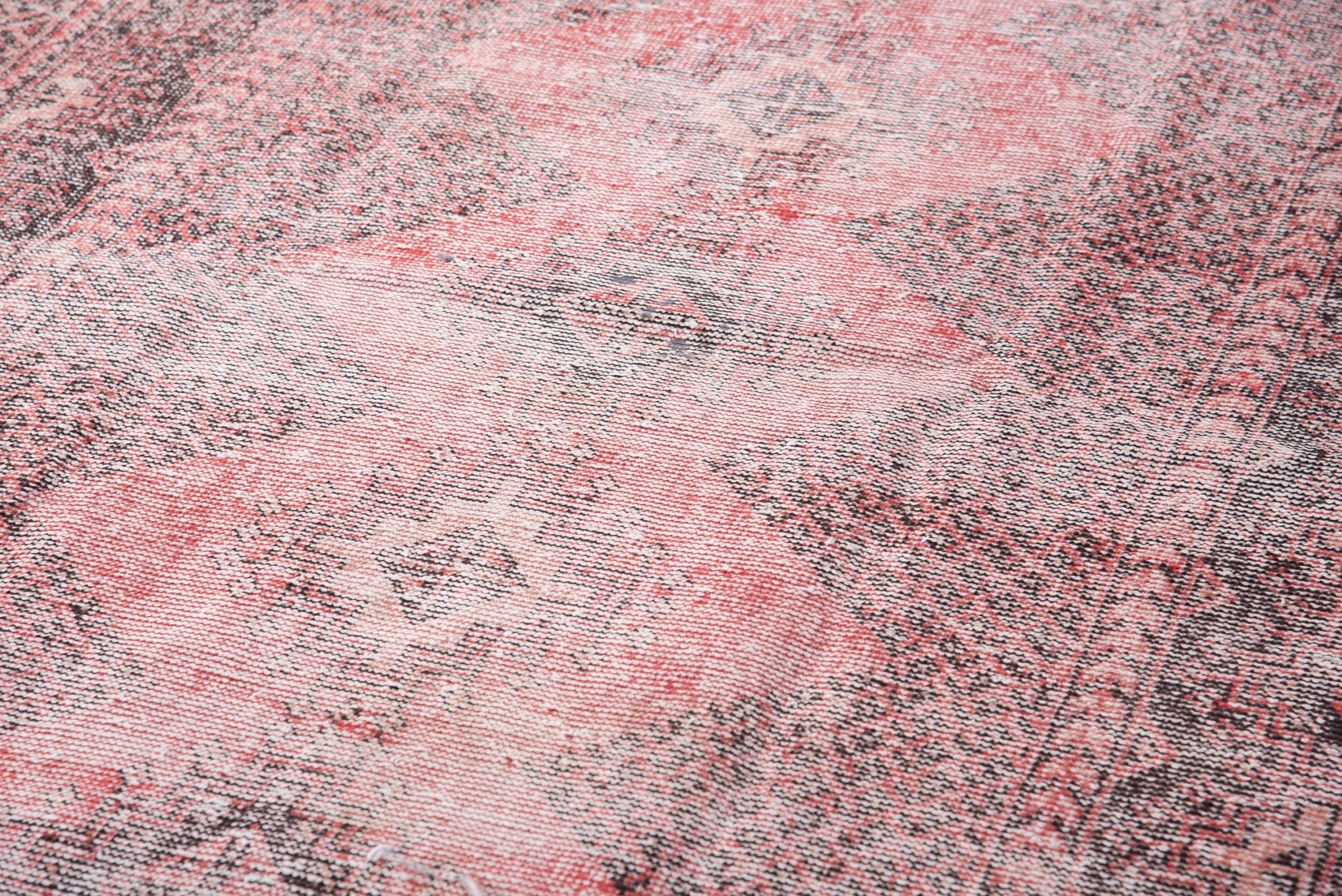 Persian Ferdos area rug in muted pink and dusty rose, view 9 of 17