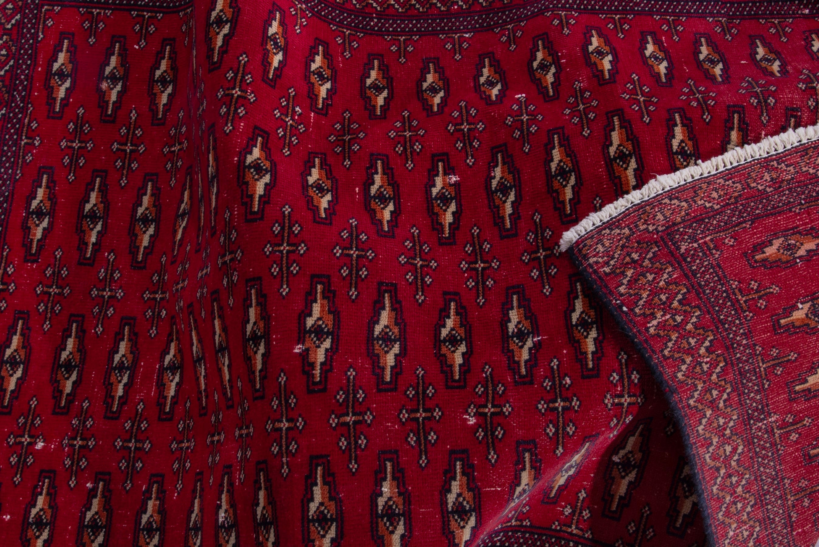Persian Torkaman accent rug in burgundy and deep red, view 11 of 13
