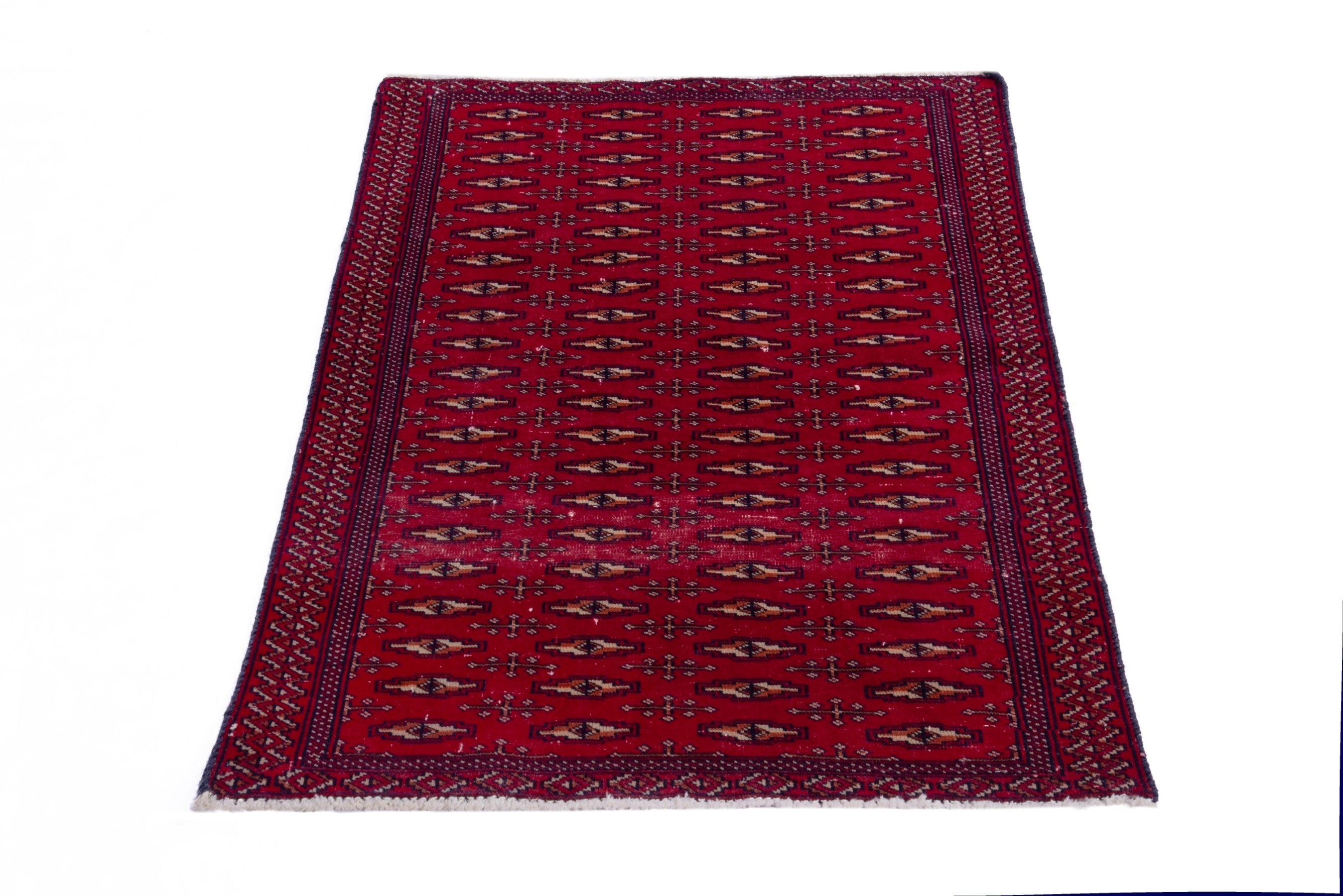 Persian Torkaman accent rug in burgundy and deep red, view 2 of 13