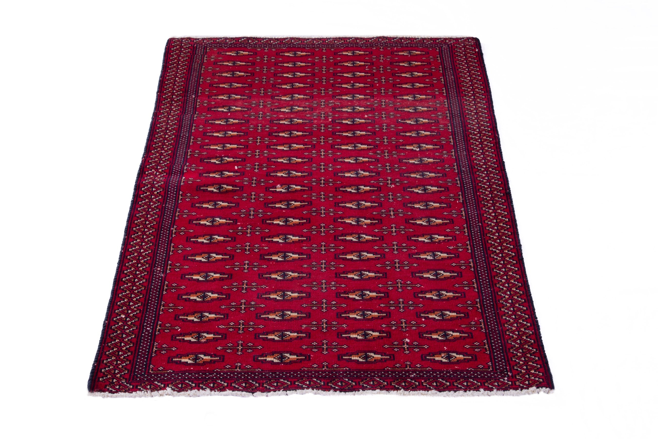 Persian Torkaman accent rug in burgundy and deep red, view 3 of 13