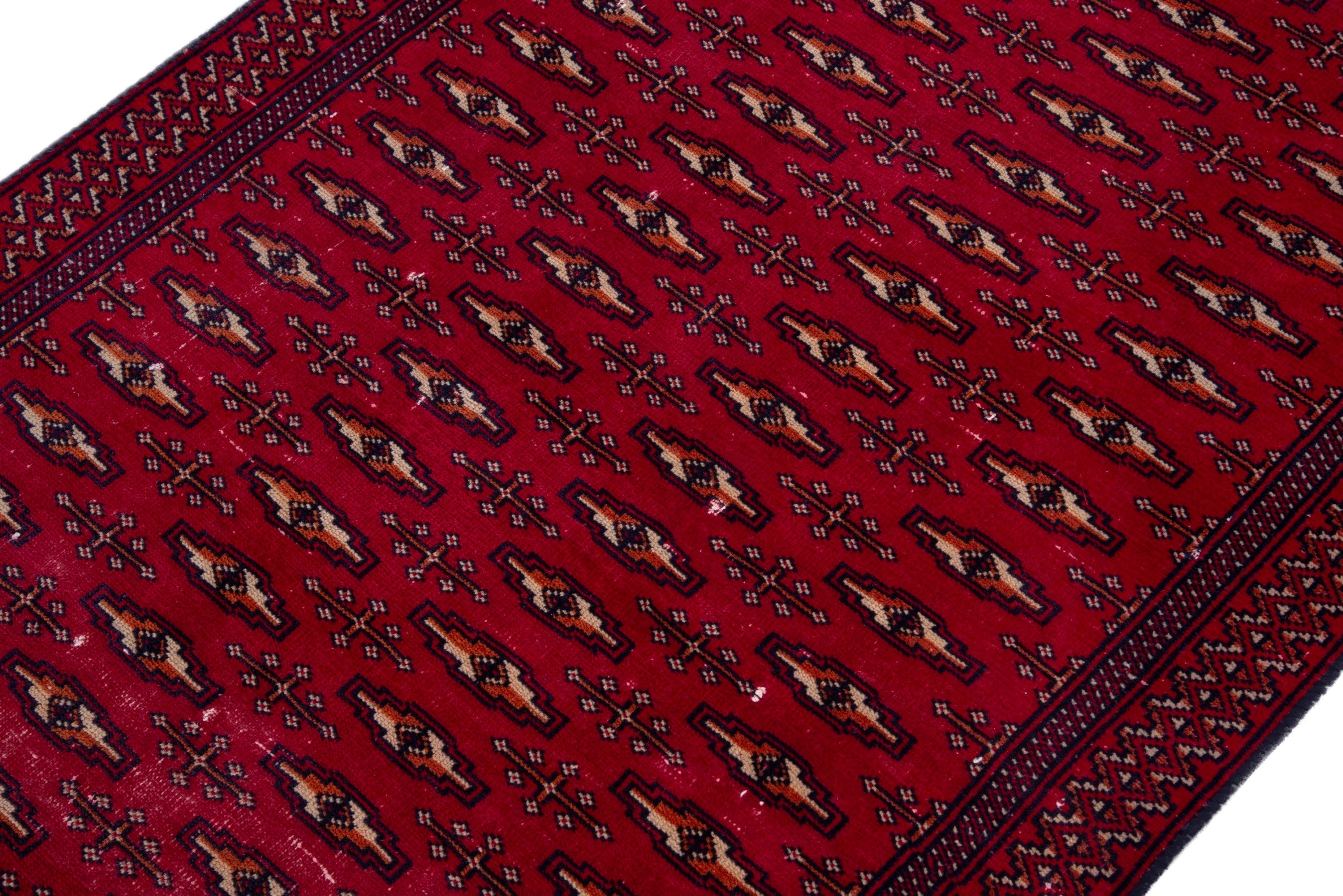 Persian Torkaman accent rug in burgundy and deep red, view 6 of 13