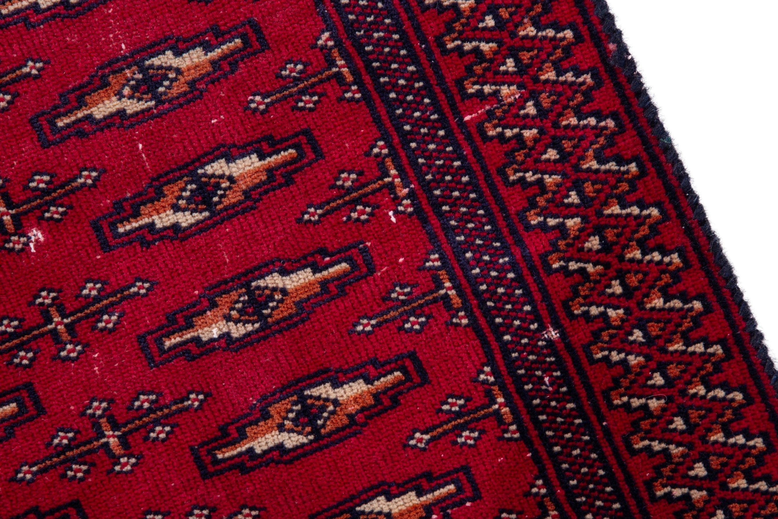 Persian Torkaman accent rug in burgundy and deep red, view 7 of 13