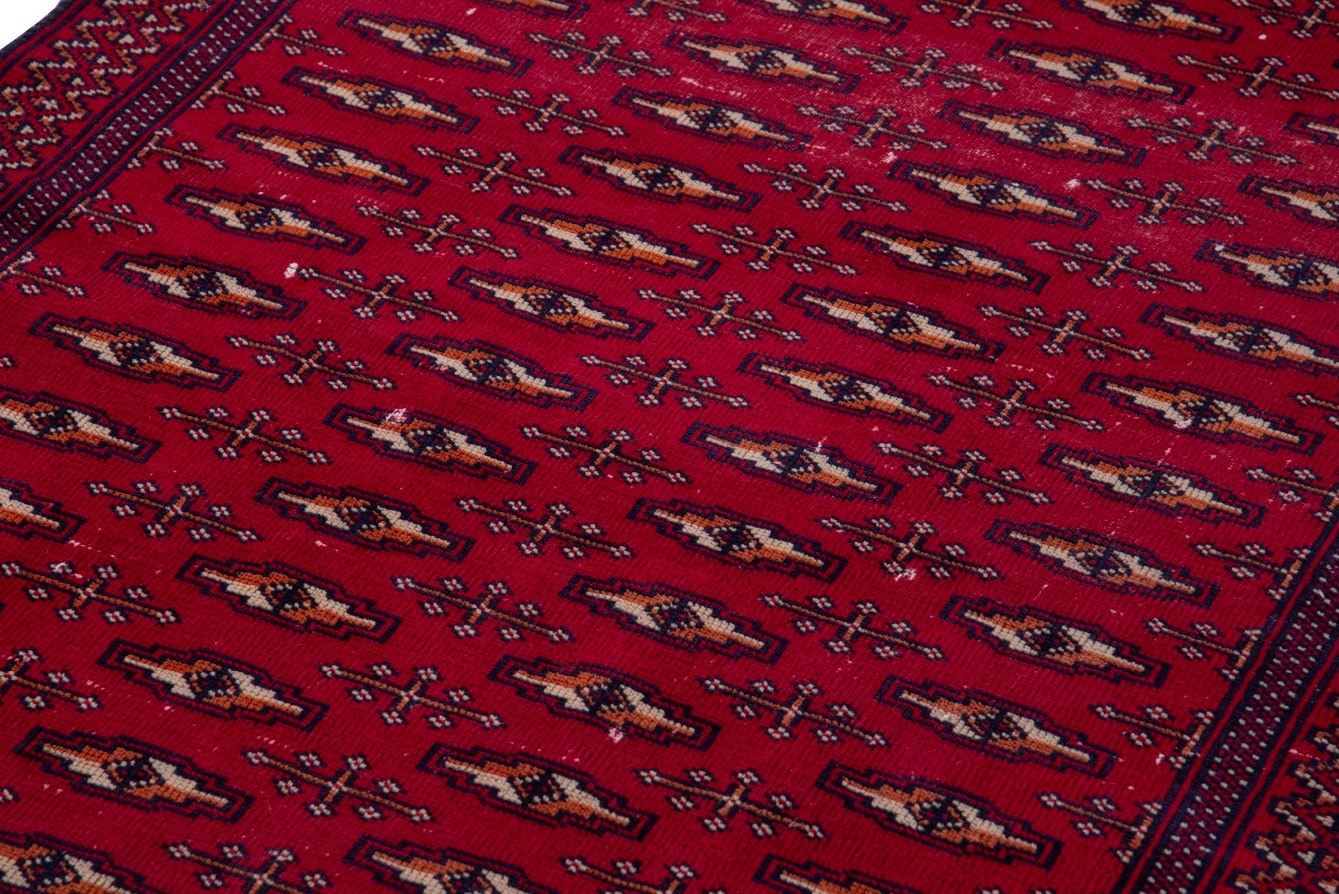 Persian Torkaman accent rug in burgundy and deep red, view 9 of 13