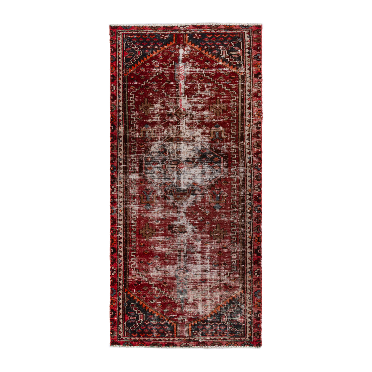 Persian Zanjan runner rug in faded red and burgundy, 2'10" x 6'3"