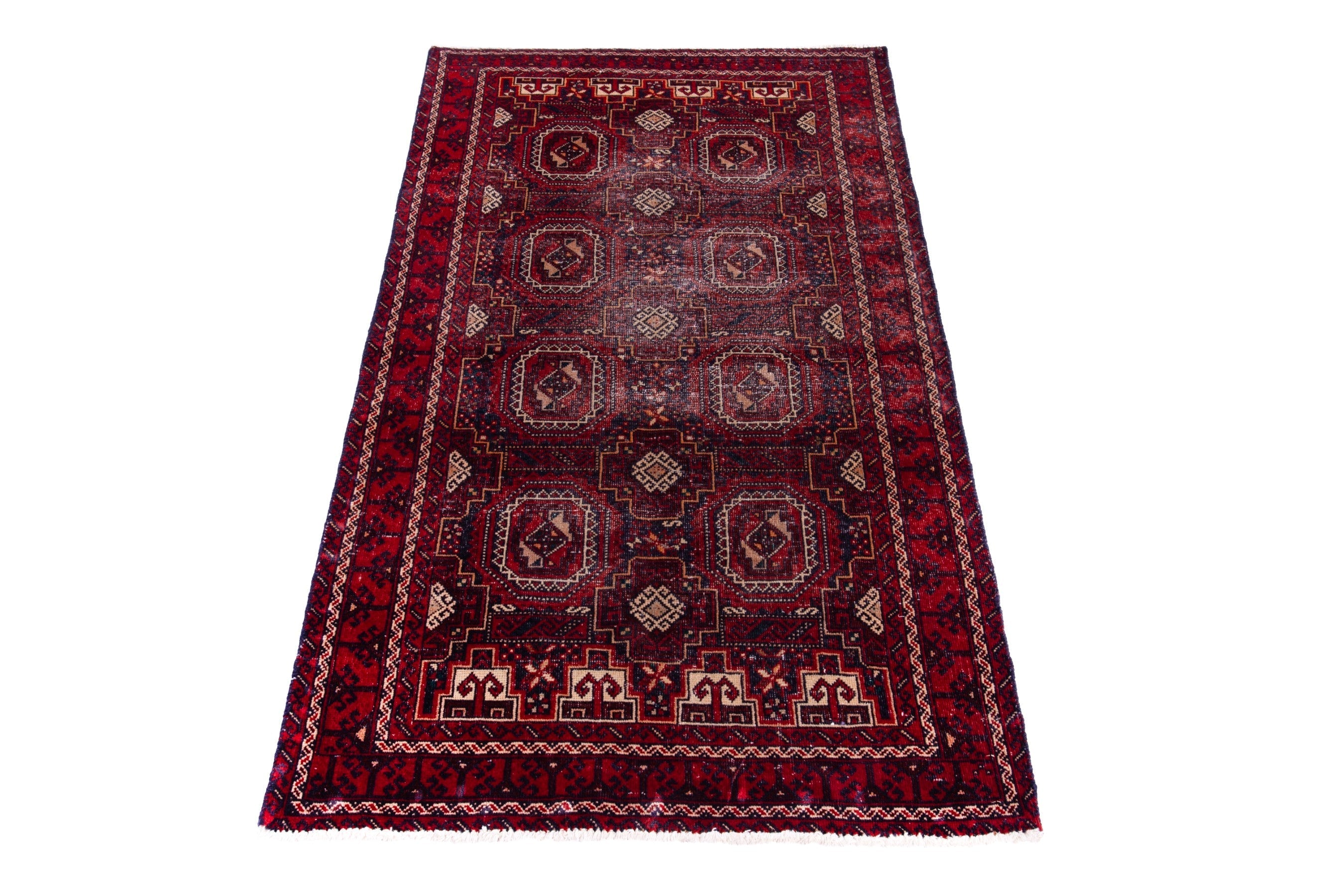 Persian Baluch accent rug in burgundy and deep red, view 2 of 16