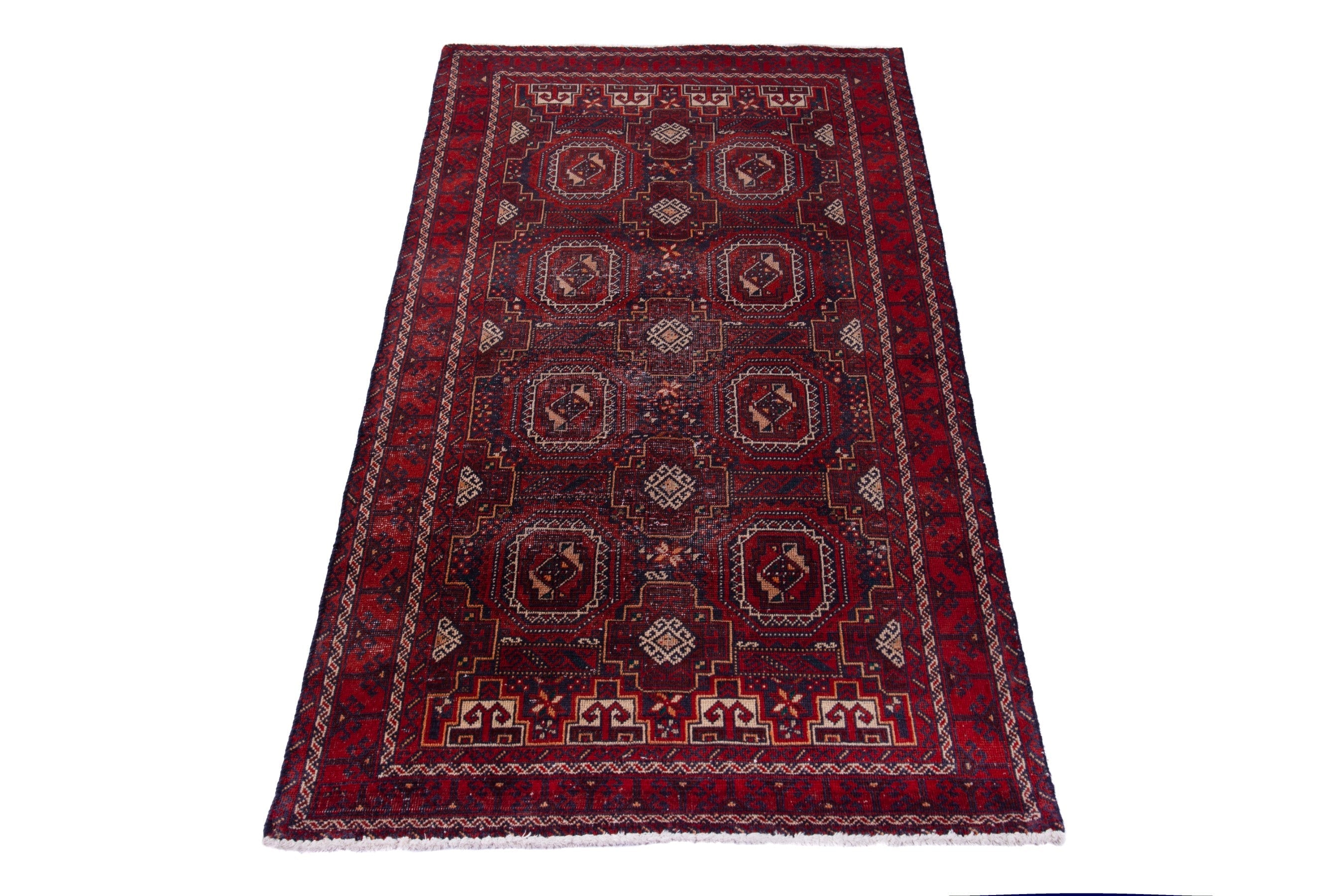 Persian Baluch accent rug in burgundy and deep red, view 3 of 16