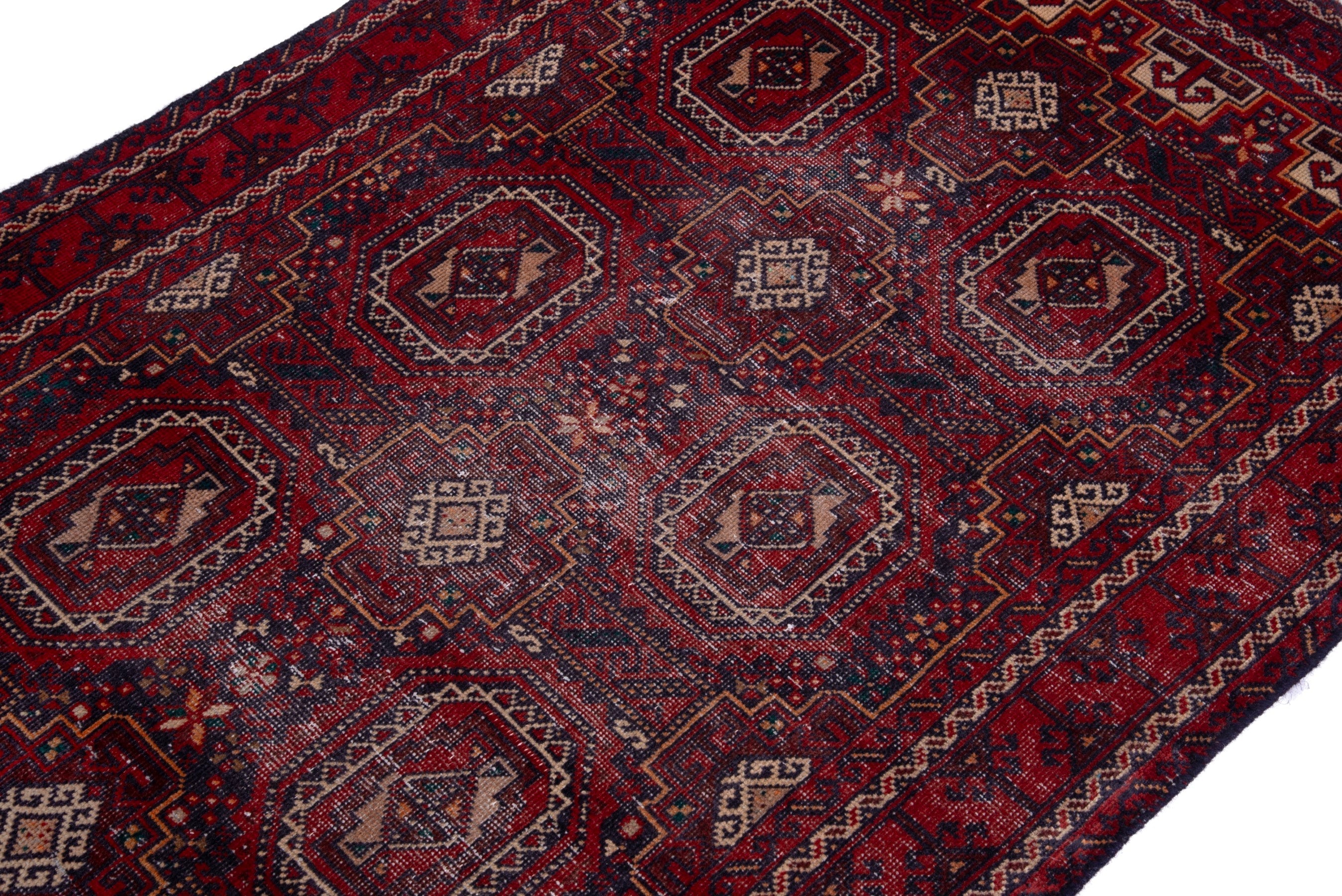 Persian Baluch accent rug in burgundy and deep red, view 6 of 16