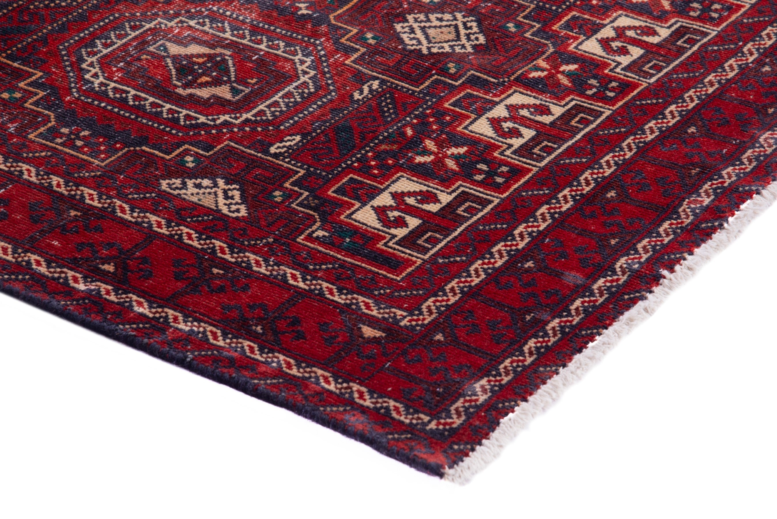Persian Baluch accent rug in burgundy and deep red, view 4 of 16