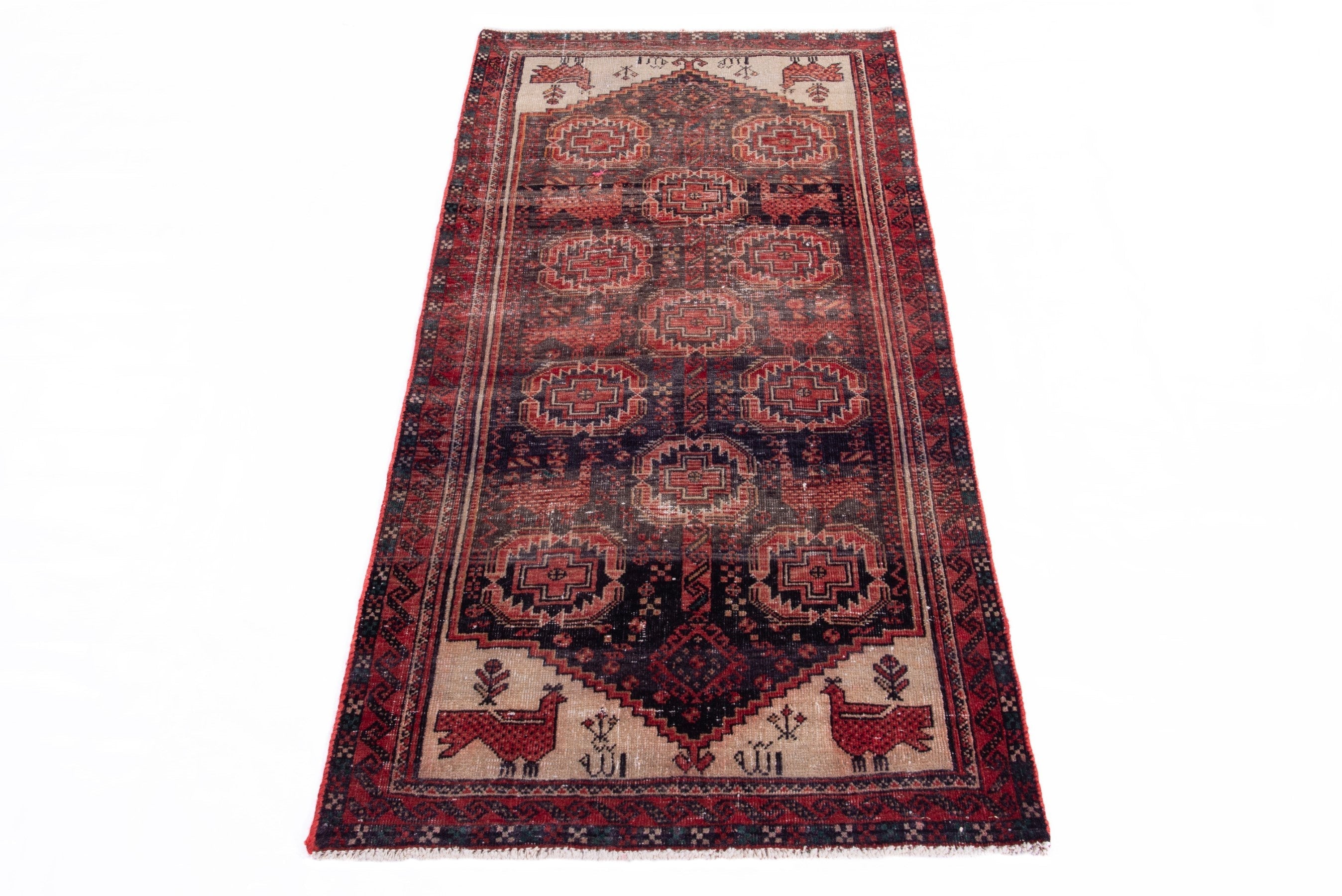 Persian Baluch accent rug in burgundy and terracotta, view 2 of 21
