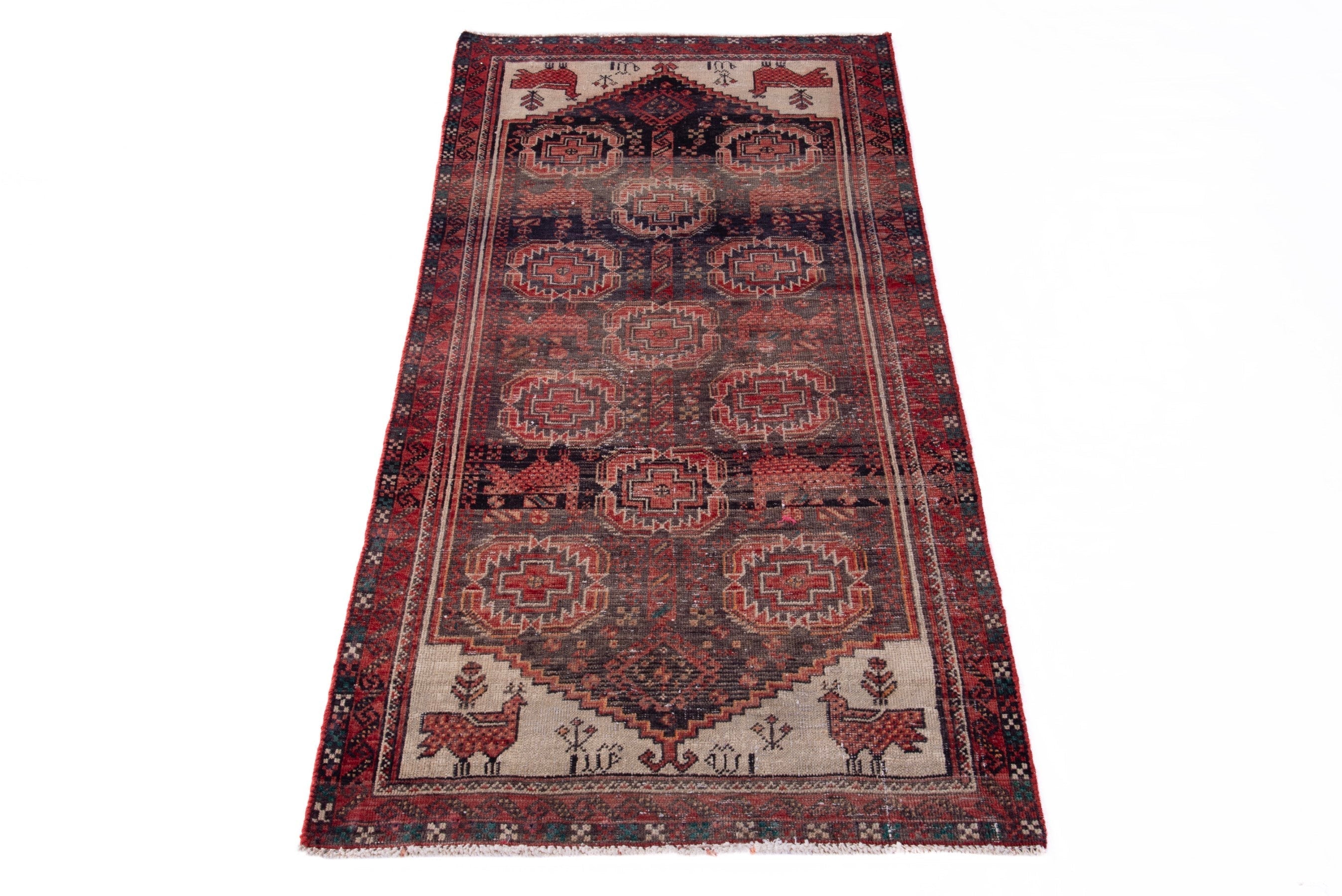 Persian Baluch accent rug in burgundy and terracotta, view 3 of 21