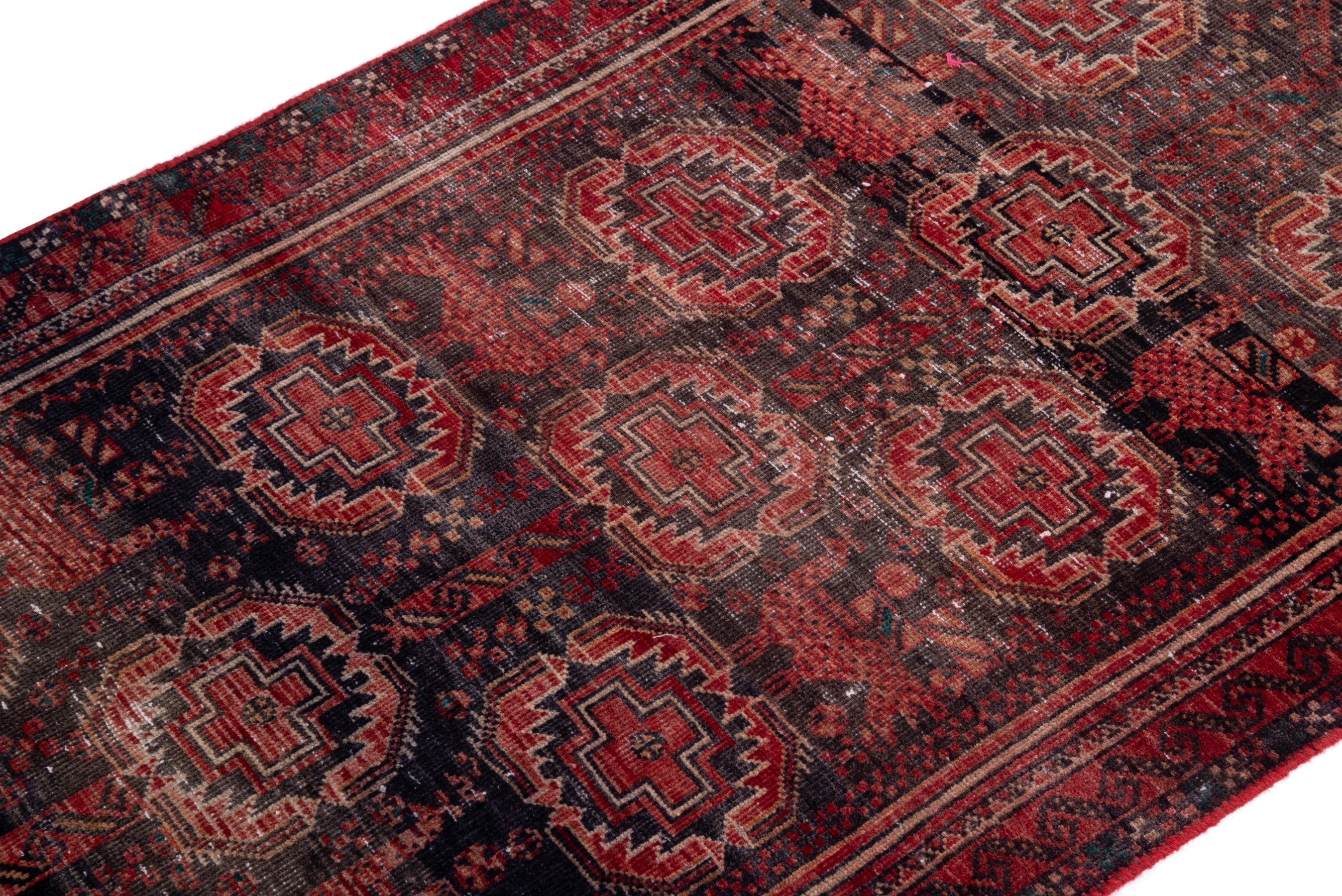 Persian Baluch accent rug in burgundy and terracotta, view 6 of 21