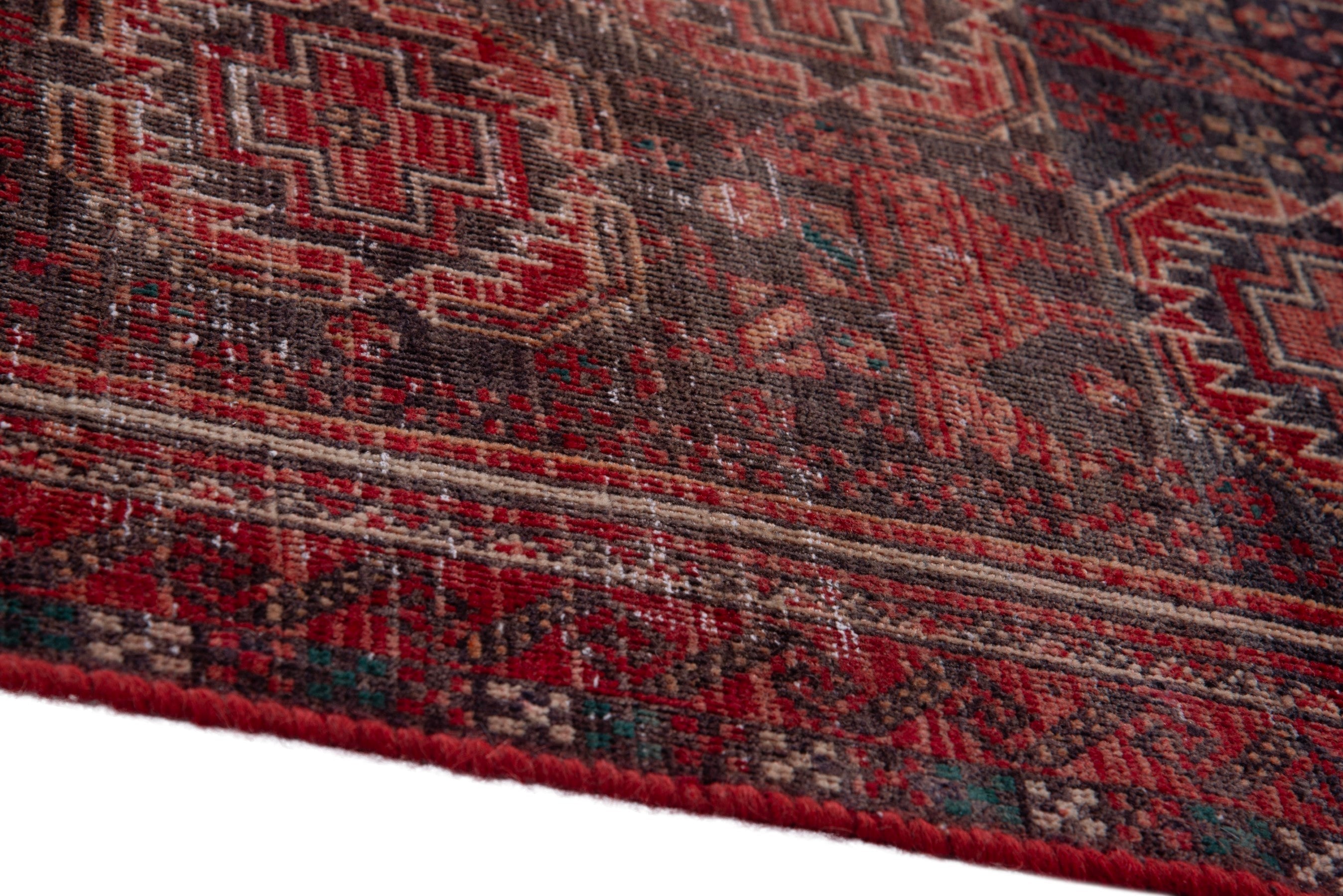Persian Baluch accent rug in burgundy and terracotta, view 8 of 21
