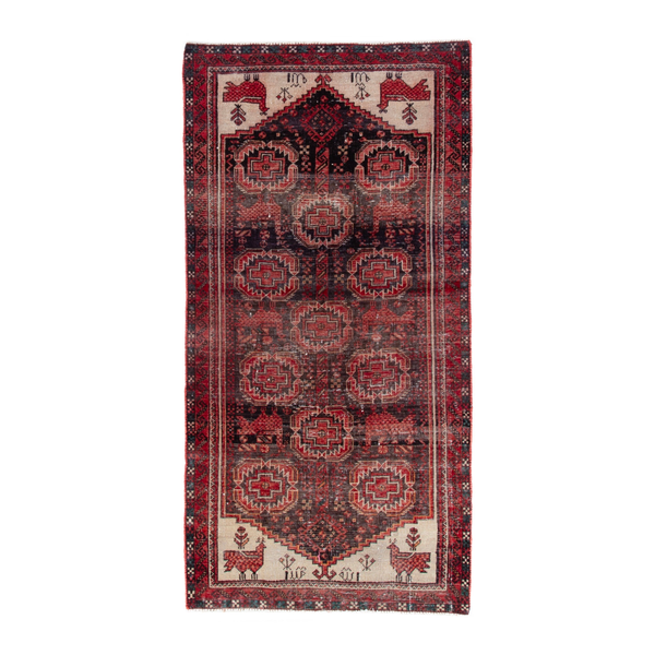 Persian Baluch runner rug in burgundy and terracotta, 2'9" x 5'7"