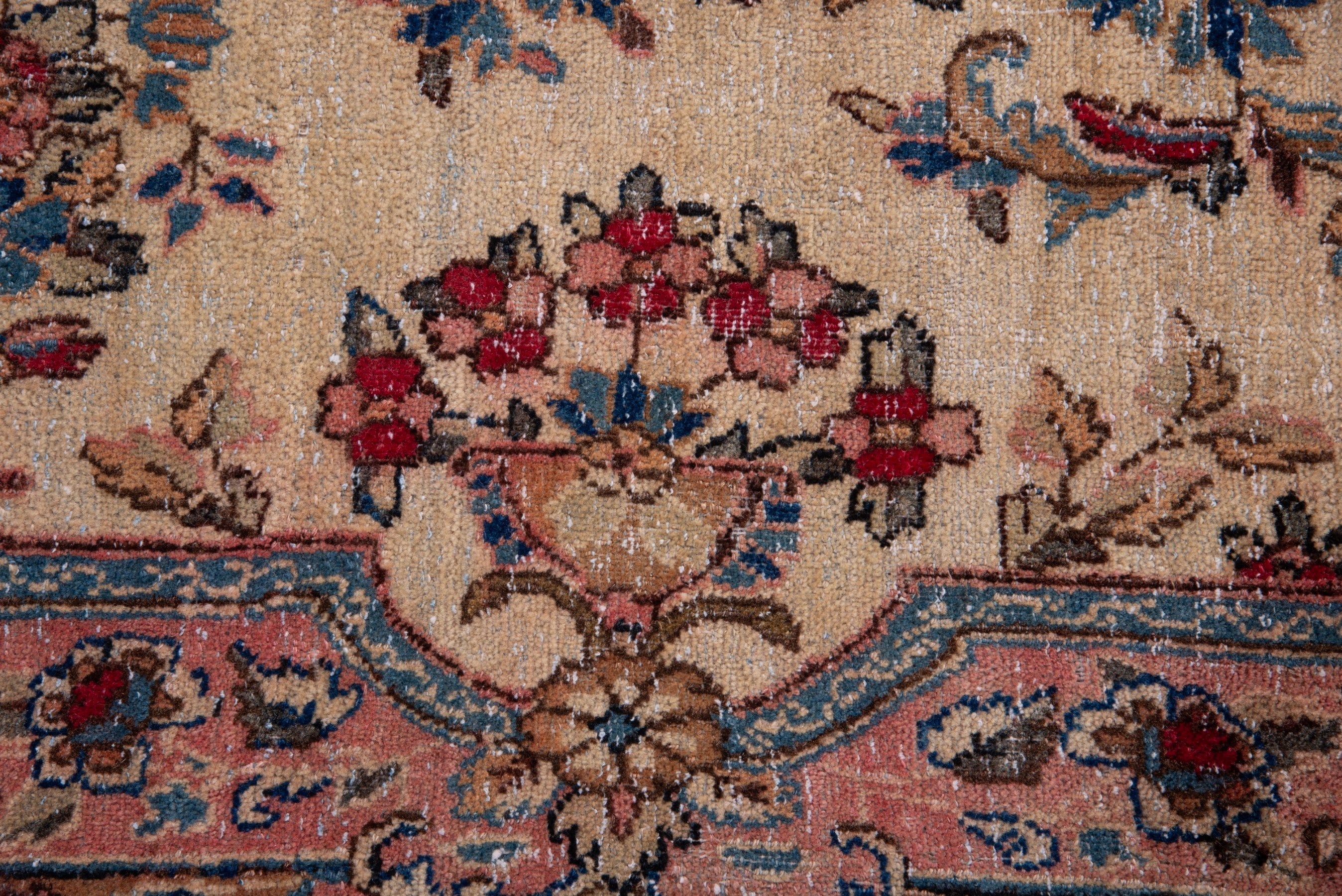 Persian Kerman runner rug in cream and faded red, view 10 of 18